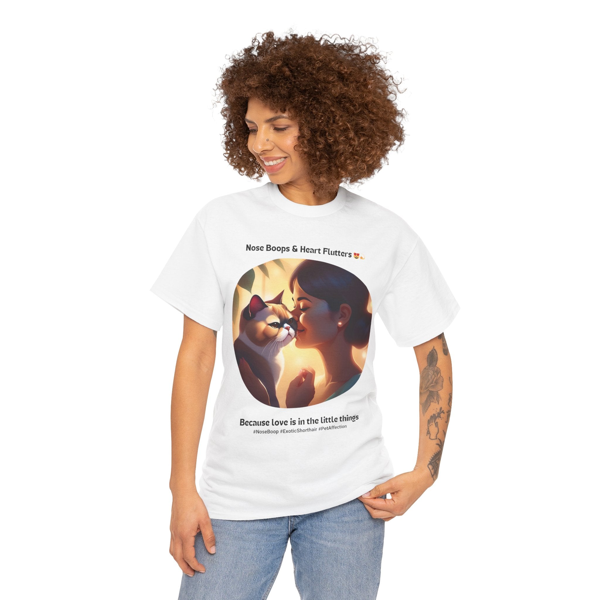 Women’s “Nose Boops & Heart Flutters” Exotic Shorthair T‑Shirt – Sweet Cat Mom Gift