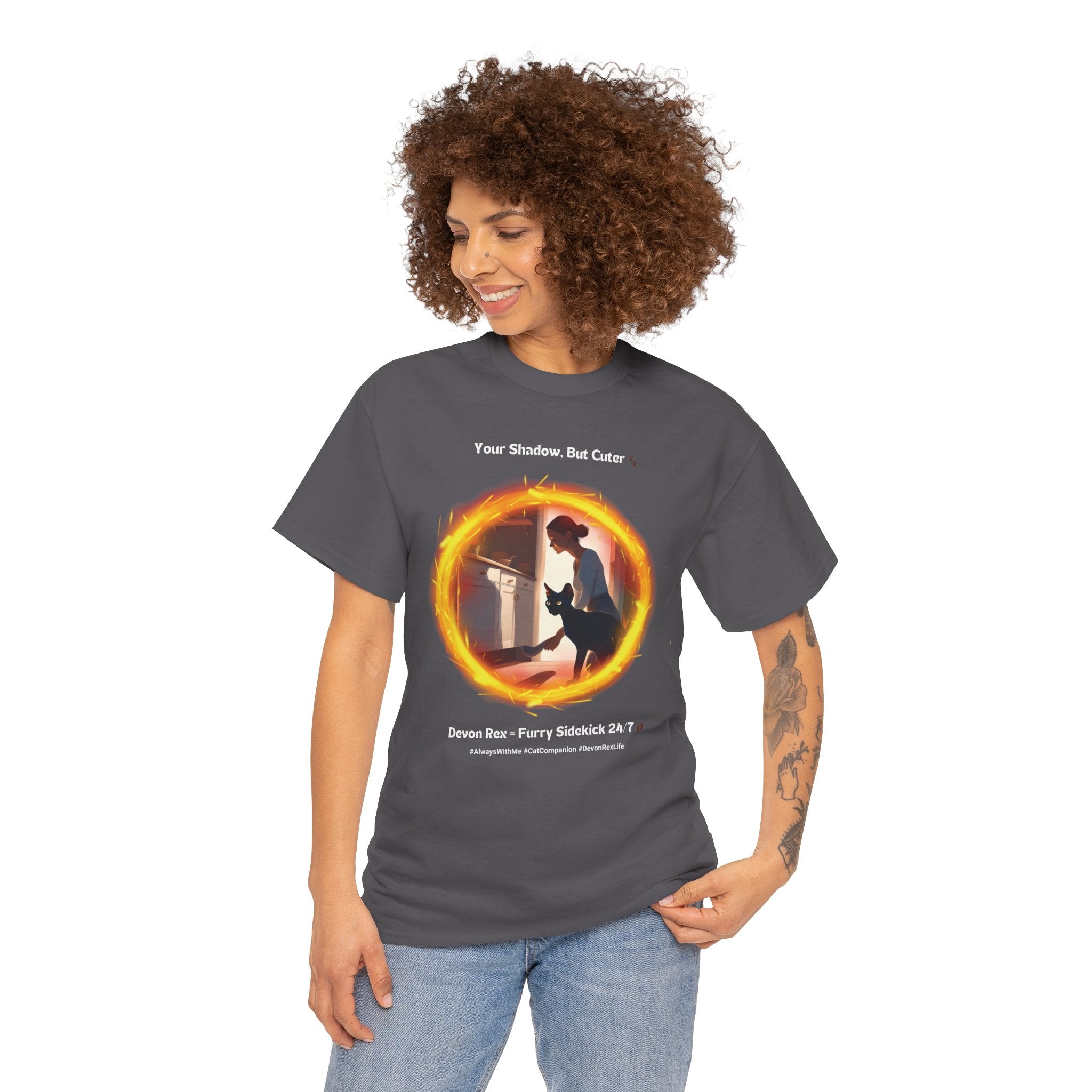 Women’s “Your Shadow, But Cuter” Devon Rex T‑Shirt – Loyal Cat Mom Gift