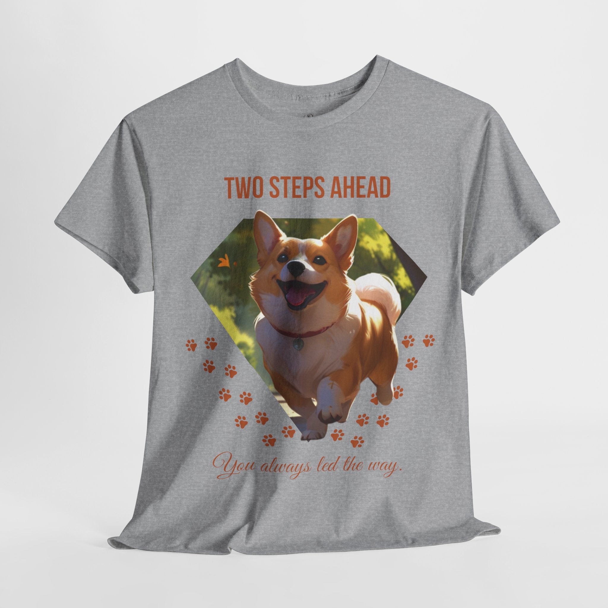 Unisex “Two Steps Ahead” Corgi T-Shirt – Nostalgic Dog Walk Lover Tee