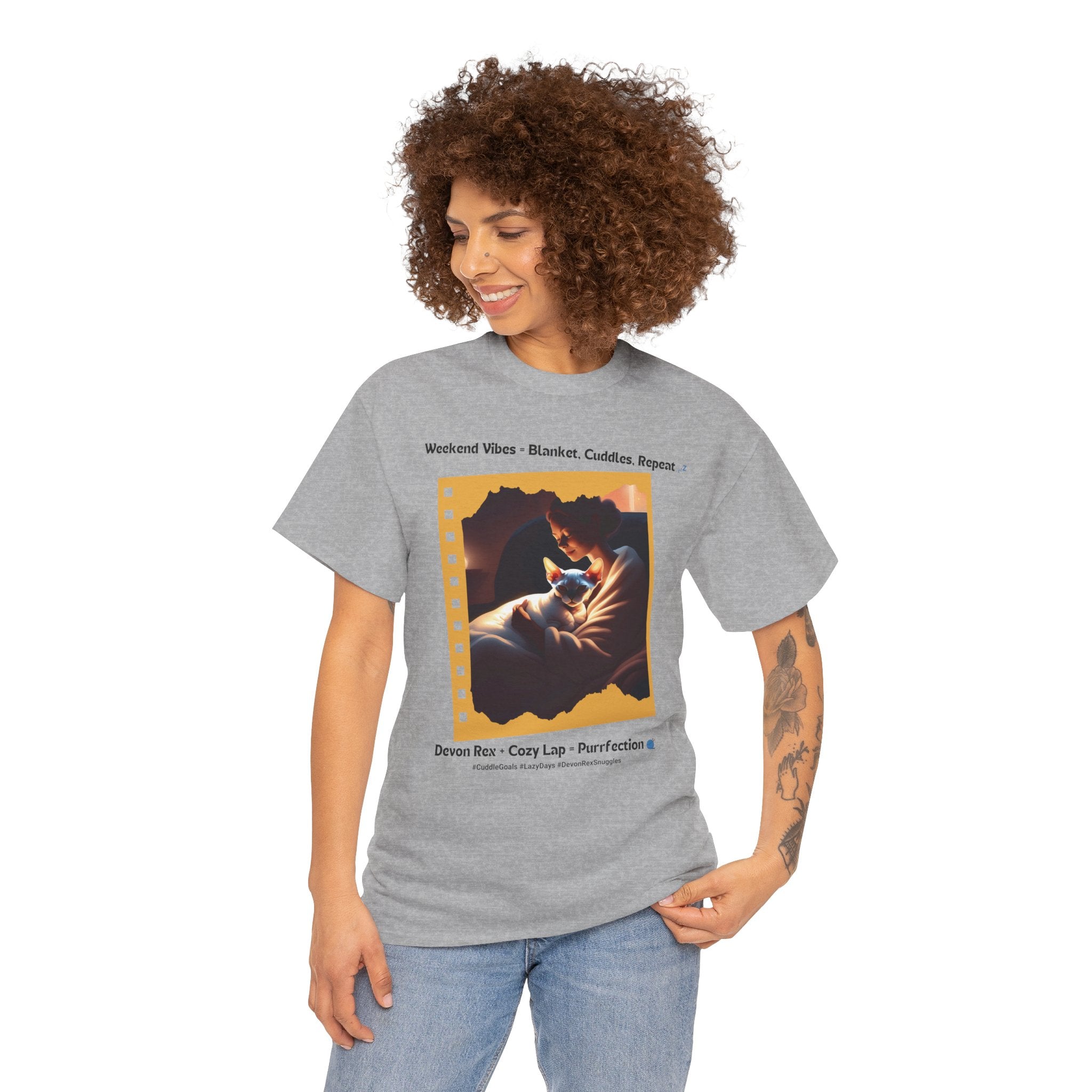 Women’s “Weekend Vibes” Devon Rex T‑Shirt – Cozy Cat Mom Gift