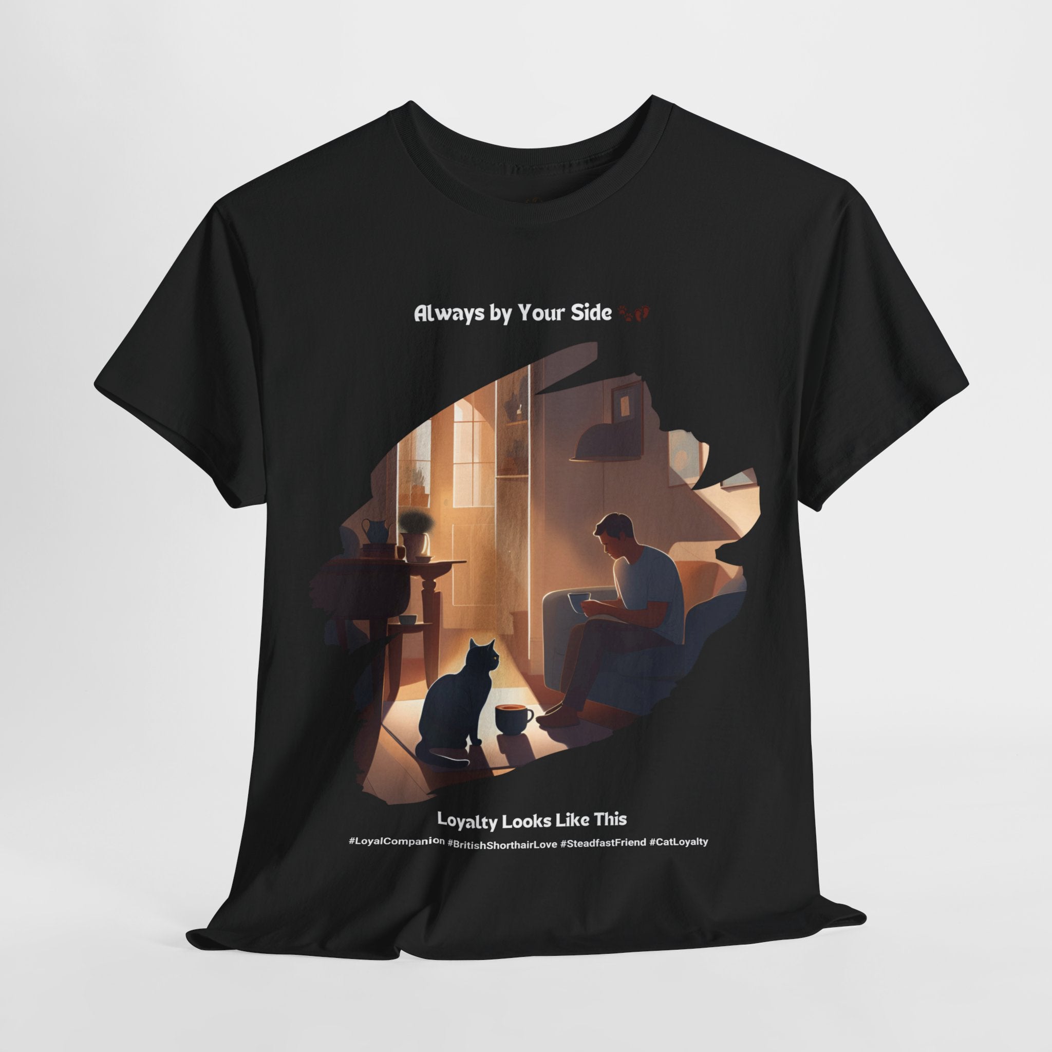 Men’s “Ever-Present Purr” British Shorthair T-Shirt – Loyal Kitty, Cat Dad Gift