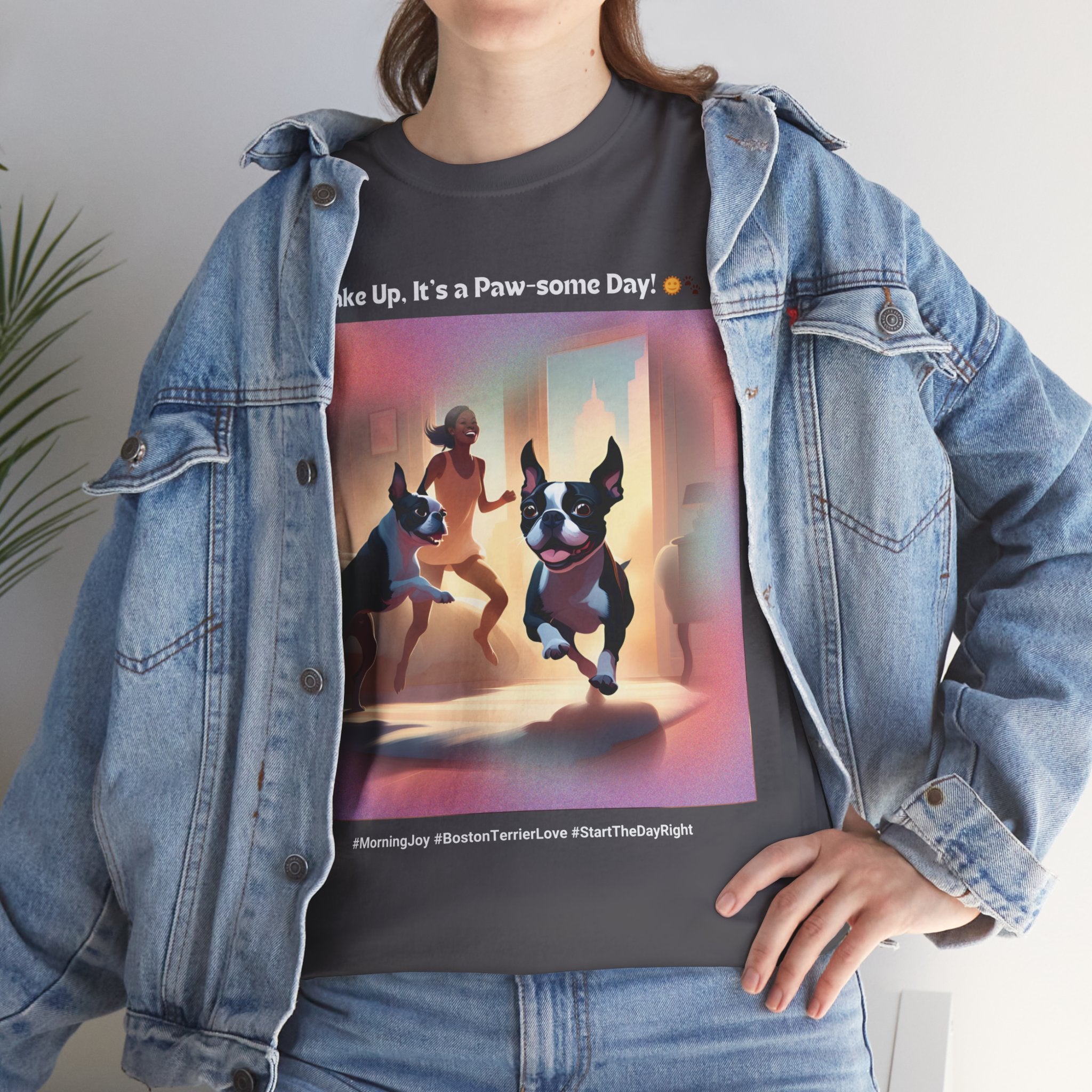 Women’s “Start the Day Right” Boston Terrier T‑Shirt – Positive Pup Mom Gift