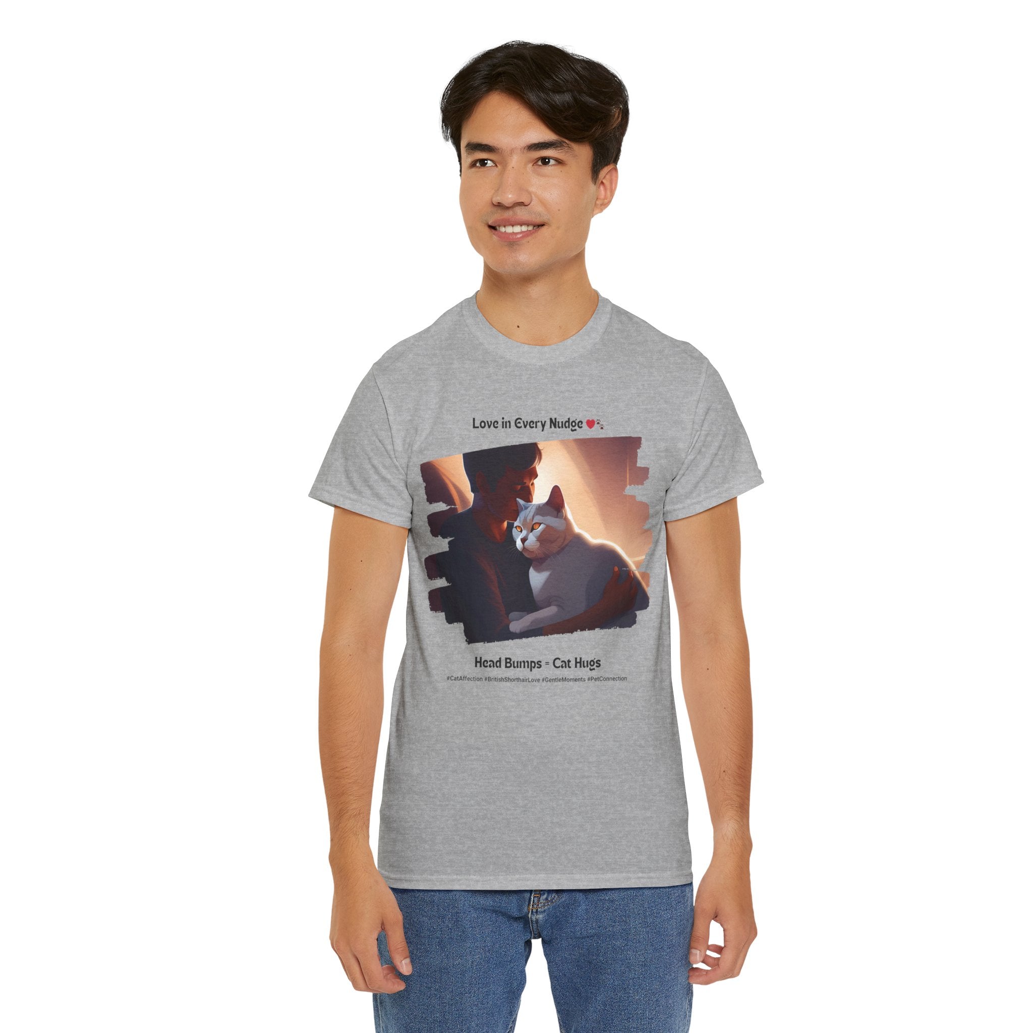 Men’s “Head Bumps = Cat Hugs” British Shorthair T‑Shirt – Affectionate Kitty Dad Gift