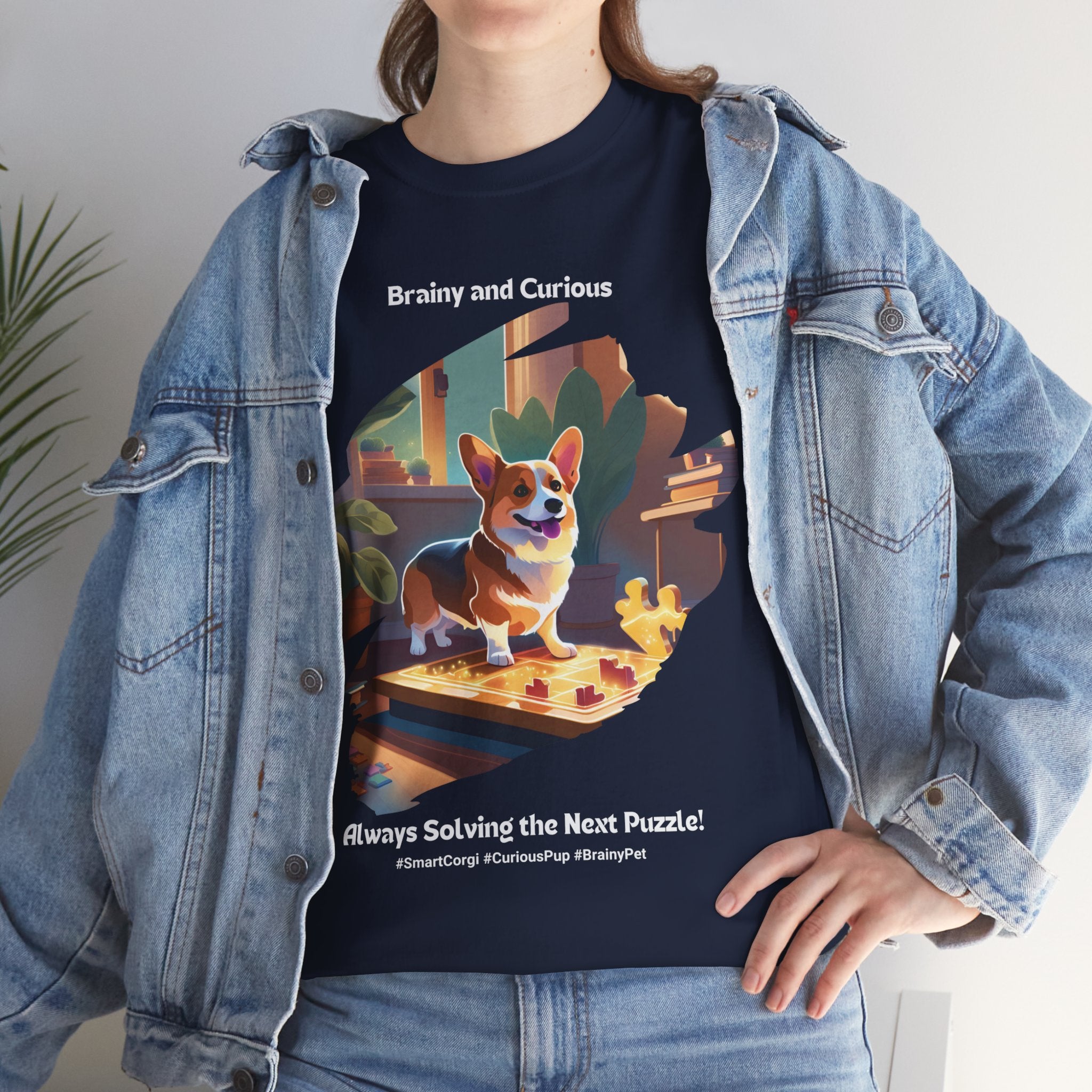 Unisex - Brainy and Curious: Corgi Puzzle Master T-Shirt