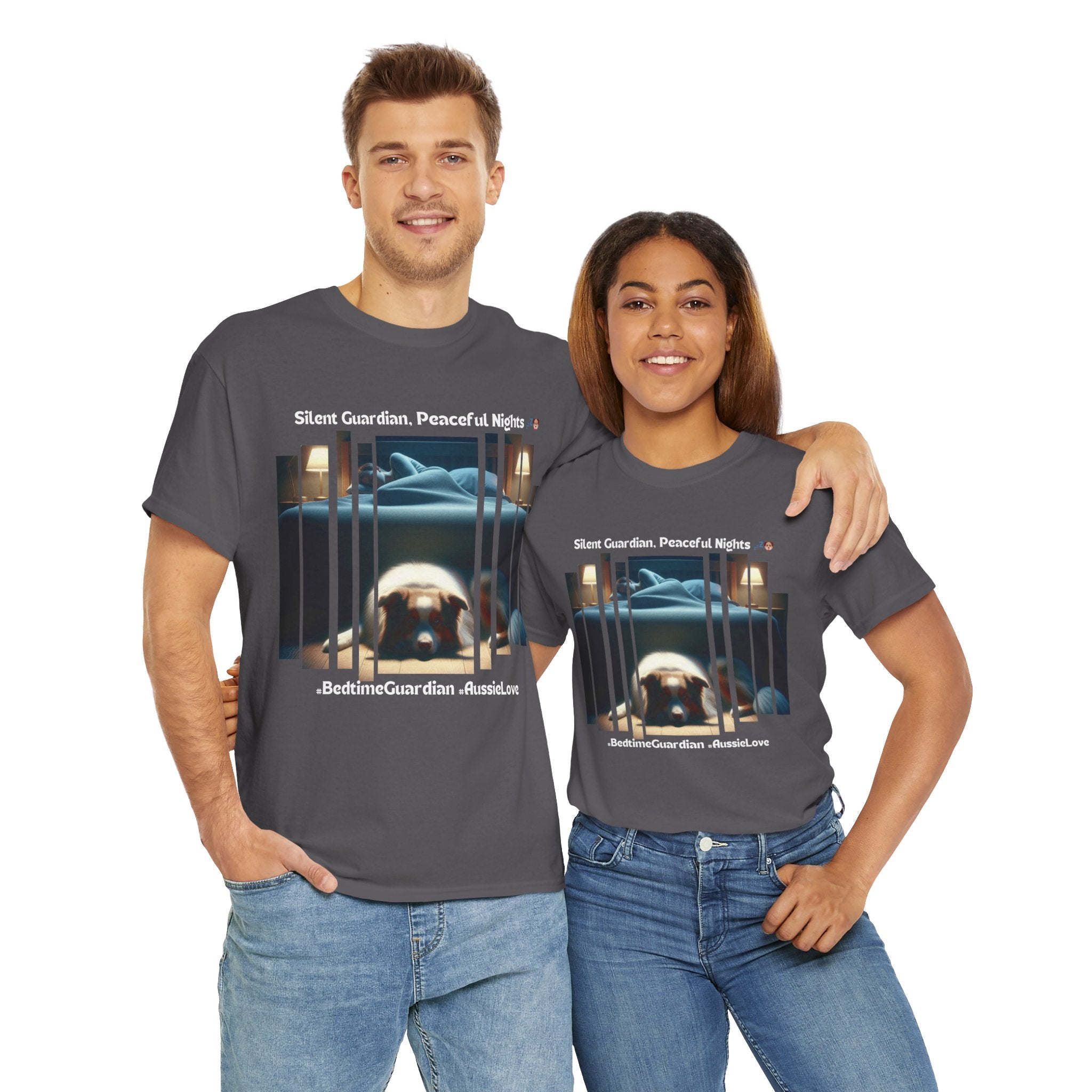 Unisex “Silent Guardian, Peaceful Nights” Australian Shepherd T‑Shirt – Night Watch Gift, Quiet Companion Tee