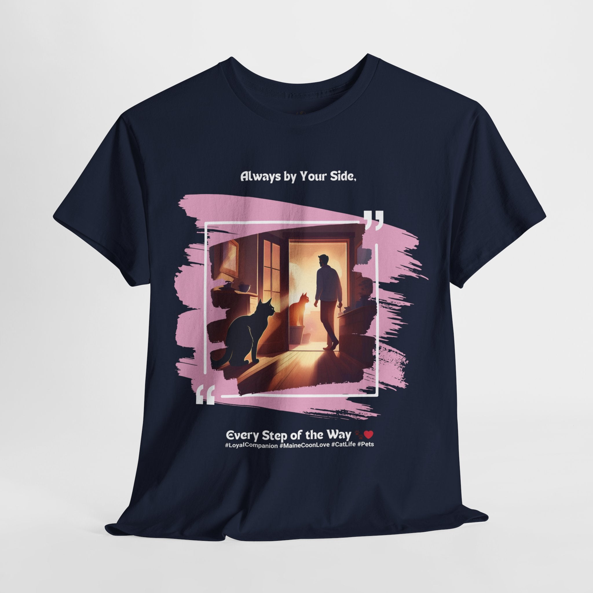Men’s “Always by Your Side” Maine Coon T-Shirt – Loyal Fluffy Friend, Cat Dad Gift