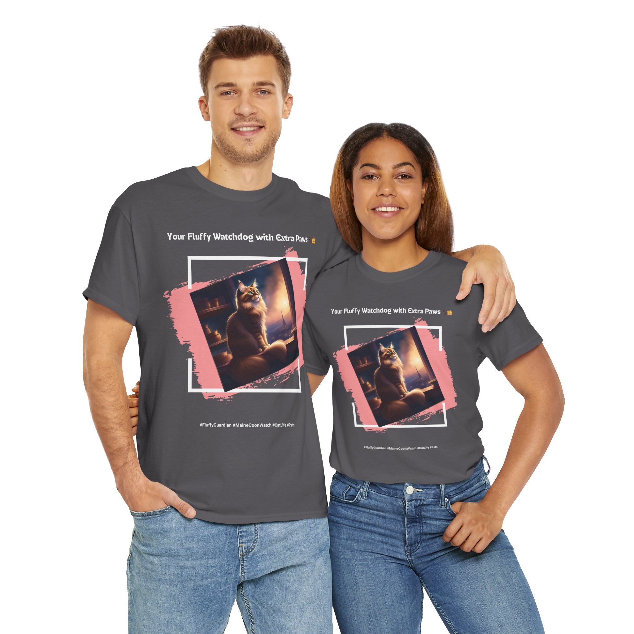 Unisex “Fluffy Watchdog” Maine Coon T-Shirt – Gentle Guardian, Cat Lover Gift