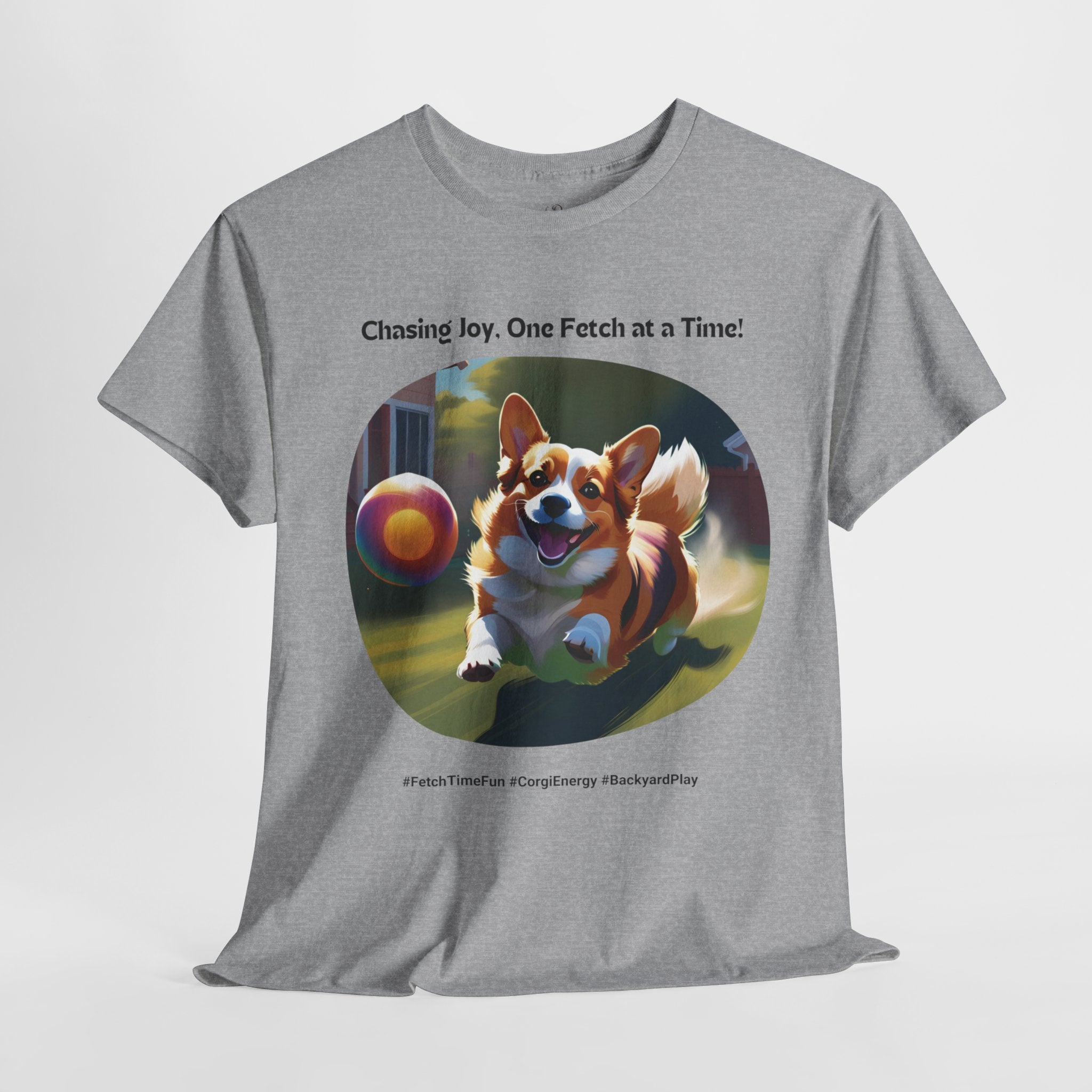 Unisex “Chasing Joy, One Fetch at a Time” Corgi T-Shirt – High-Energy Pup, Dog Lover Gift