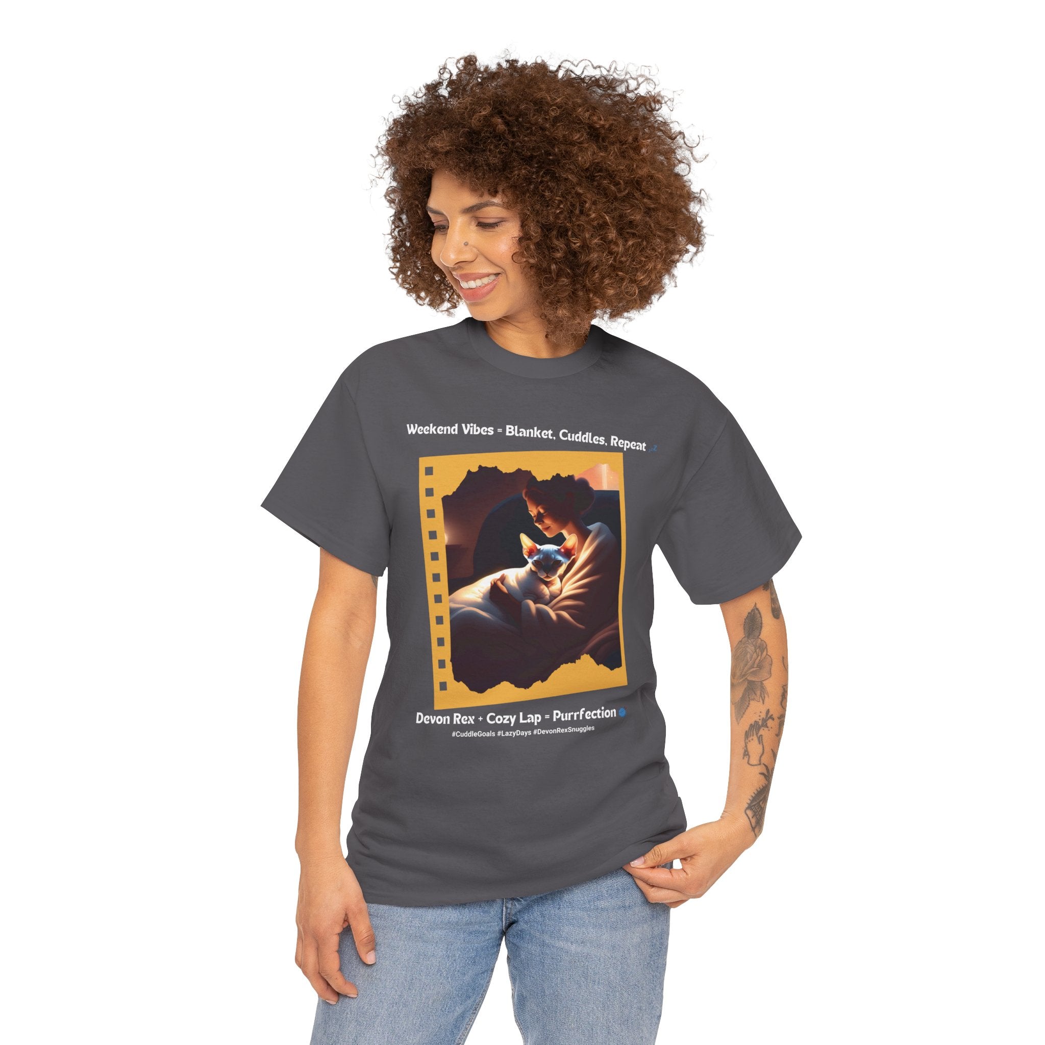 Women’s “Weekend Vibes” Devon Rex T‑Shirt – Cozy Cat Mom Gift