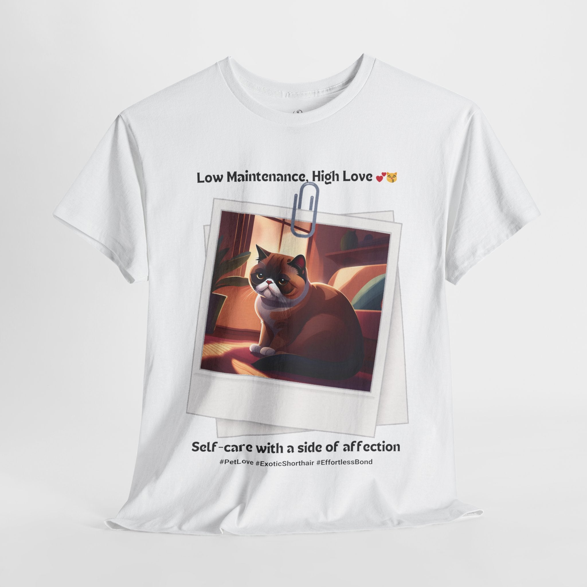 Unisex “Low Maintenance, High Love” Exotic Shorthair T‑Shirt – Easy Loving Cat Gift