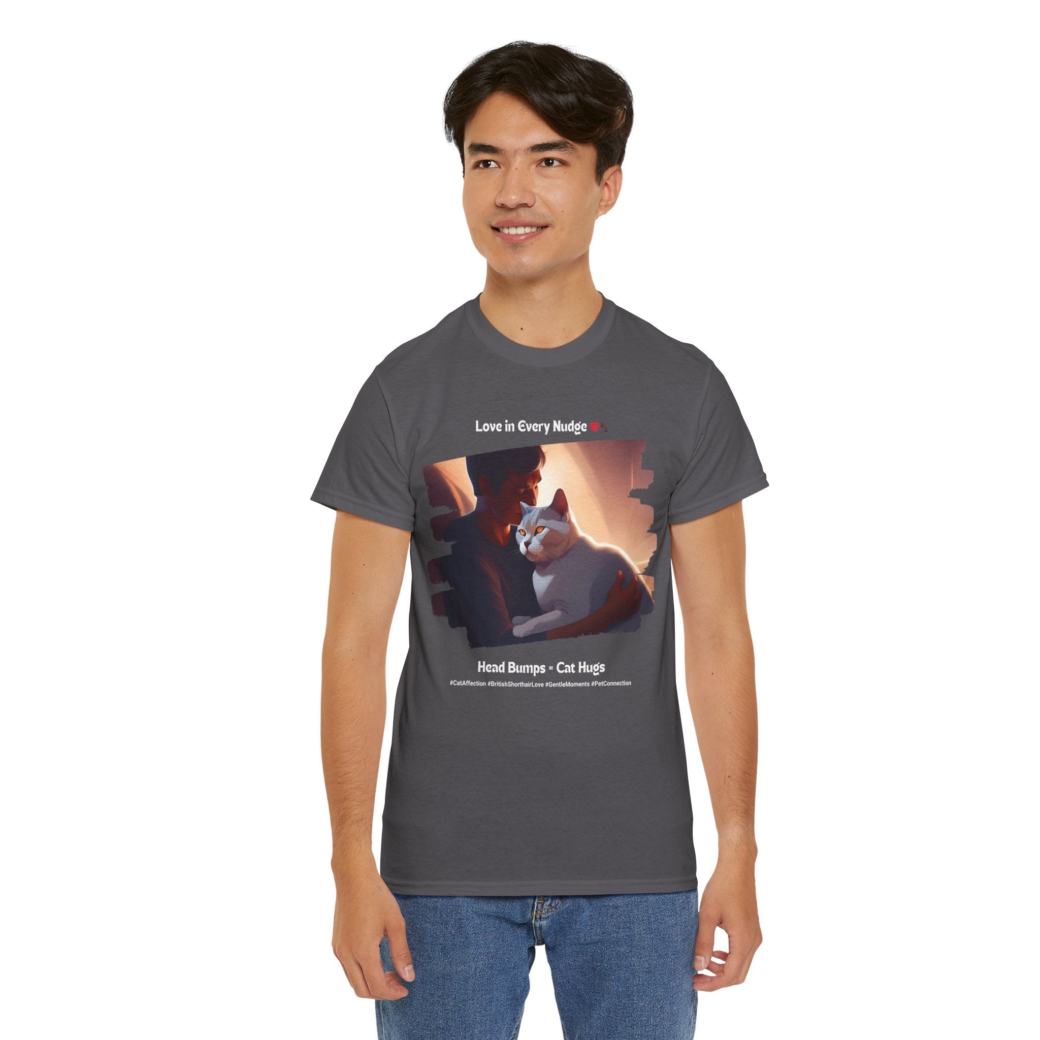 Men’s “Head Bumps = Cat Hugs” British Shorthair T‑Shirt – Affectionate Kitty Dad Gift