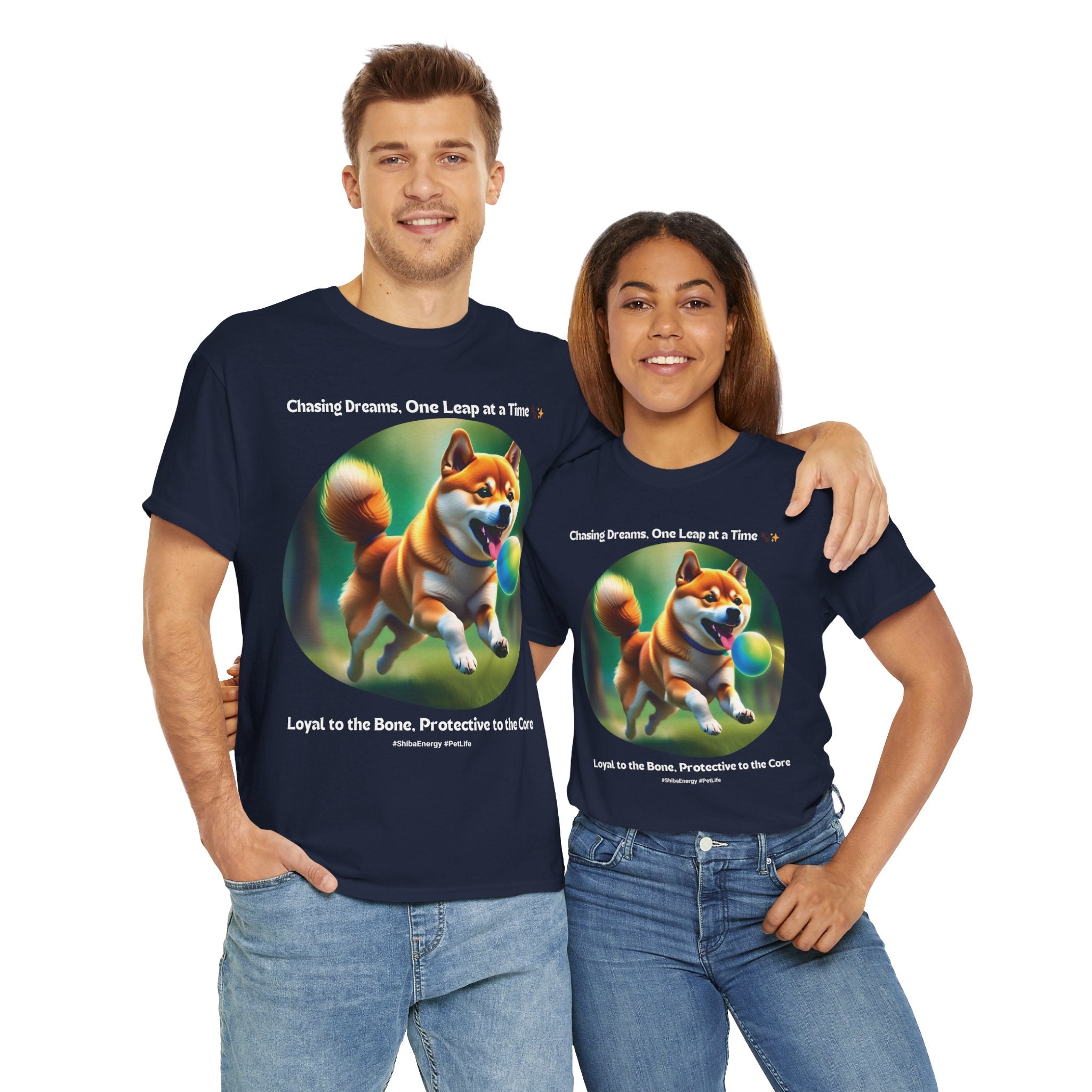 Unisex “Chasing Dreams, One Leap at a Time” Shiba Inu T‑Shirt – Ambitious Pup Gift