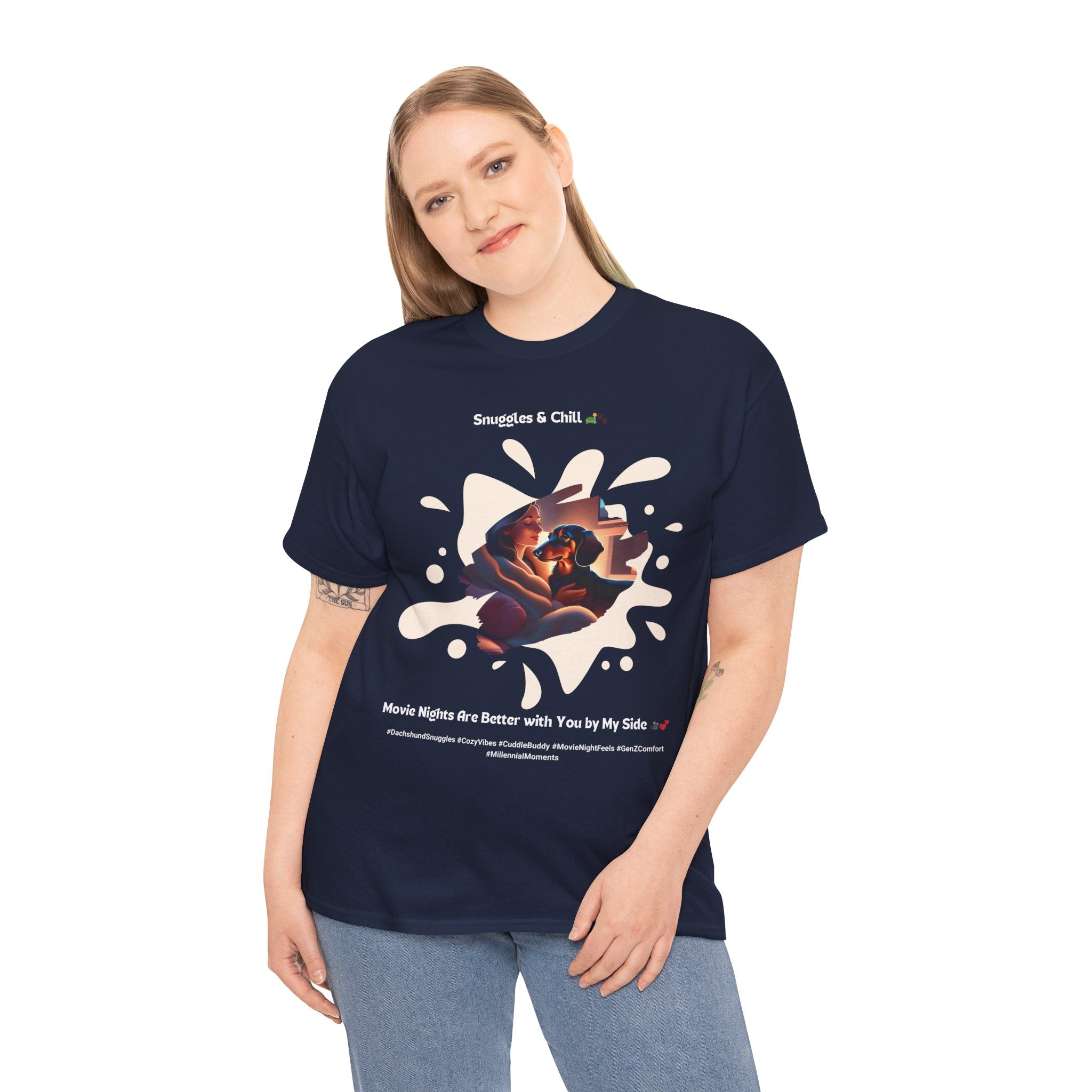 Women’s “Snuggles & Chill” Dachshund T-Shirt – Movie Night Pup, Dog Mom Gift
