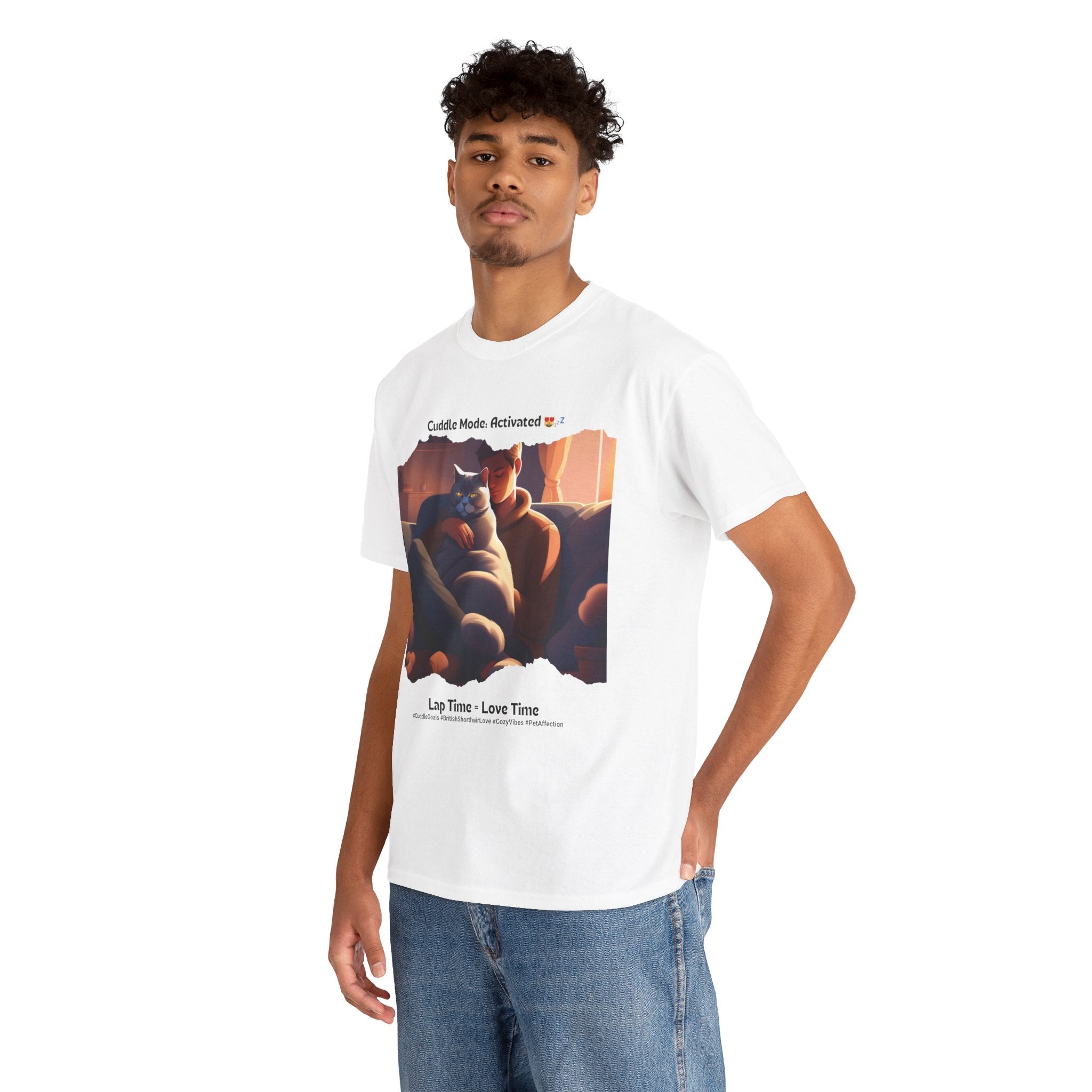 Men’s “Cuddle Mode: Activated” British Shorthair T‑Shirt – Cozy Kitty Dad Gift