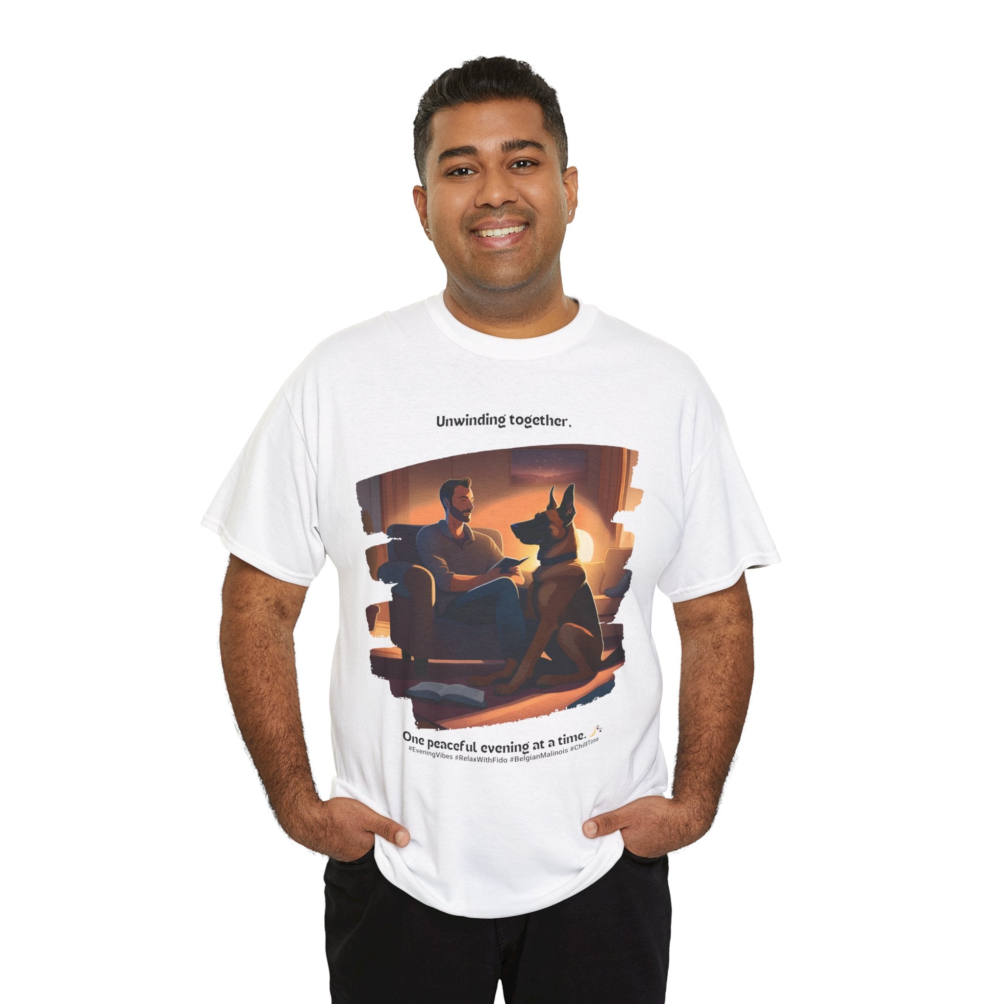 Men’s “Unwinding Together” Belgian Malinois T‑Shirt – Relaxation Gift, Bonding Dad Tee