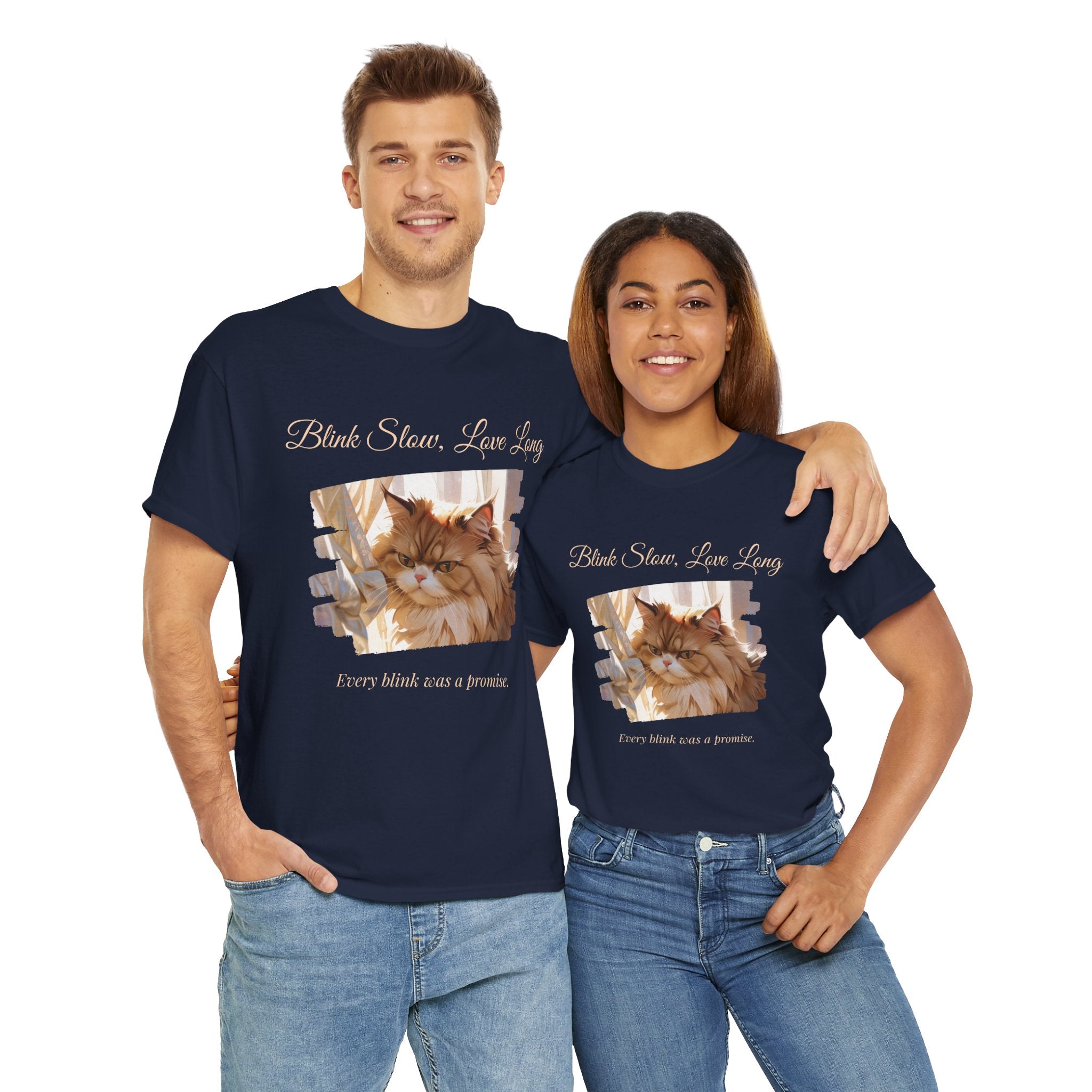 Unisex “Blink Slow, Love Long” Persian Cat T-Shirt – Sentimental Cat Lover Tee