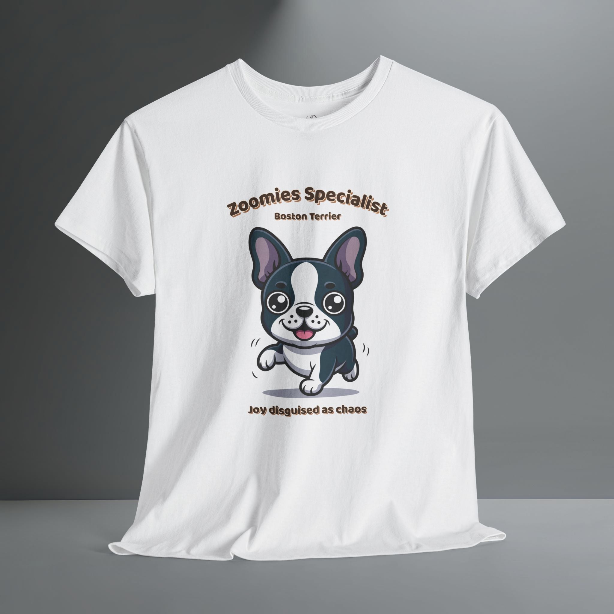 Unisex T-Shirt – Zoomies Specialist: Boston Terrier Everyday Moments Edition