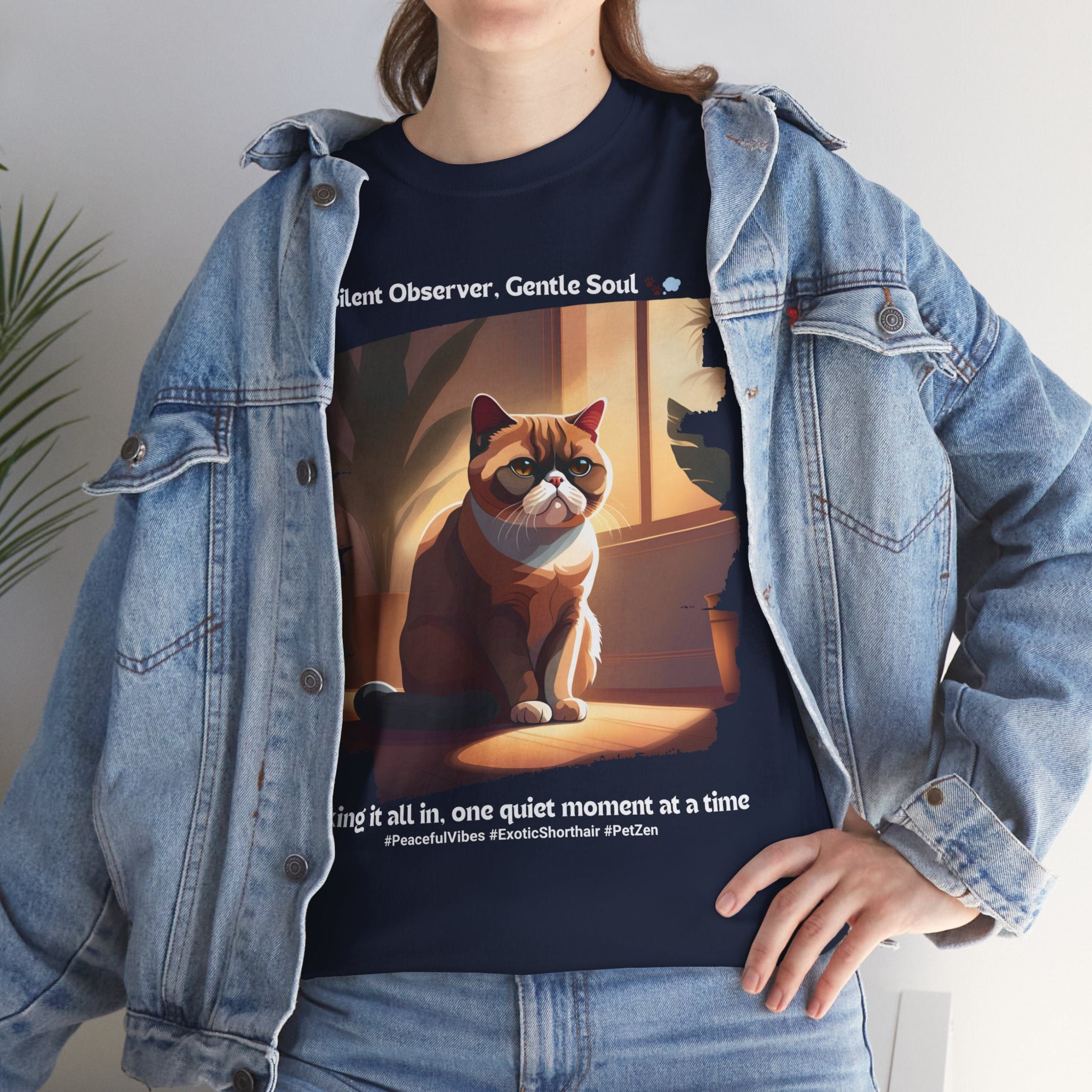 Unisex “Peaceful Observer” Exotic Shorthair T-Shirt – Zen Kitty Calm, Cat Lover Gift