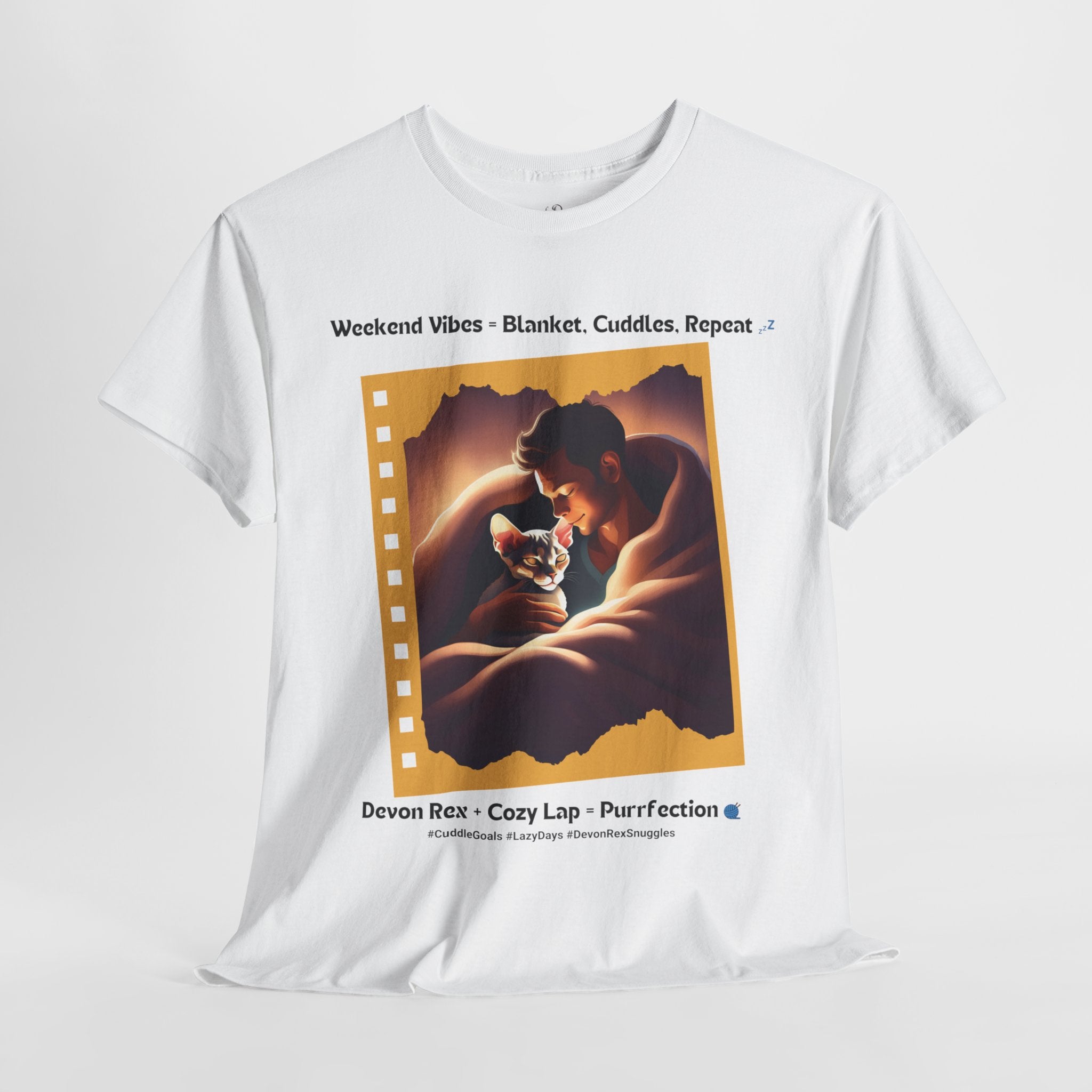Men’s “Weekend Vibes” Devon Rex T‑Shirt – Cozy Cat Dad Gift