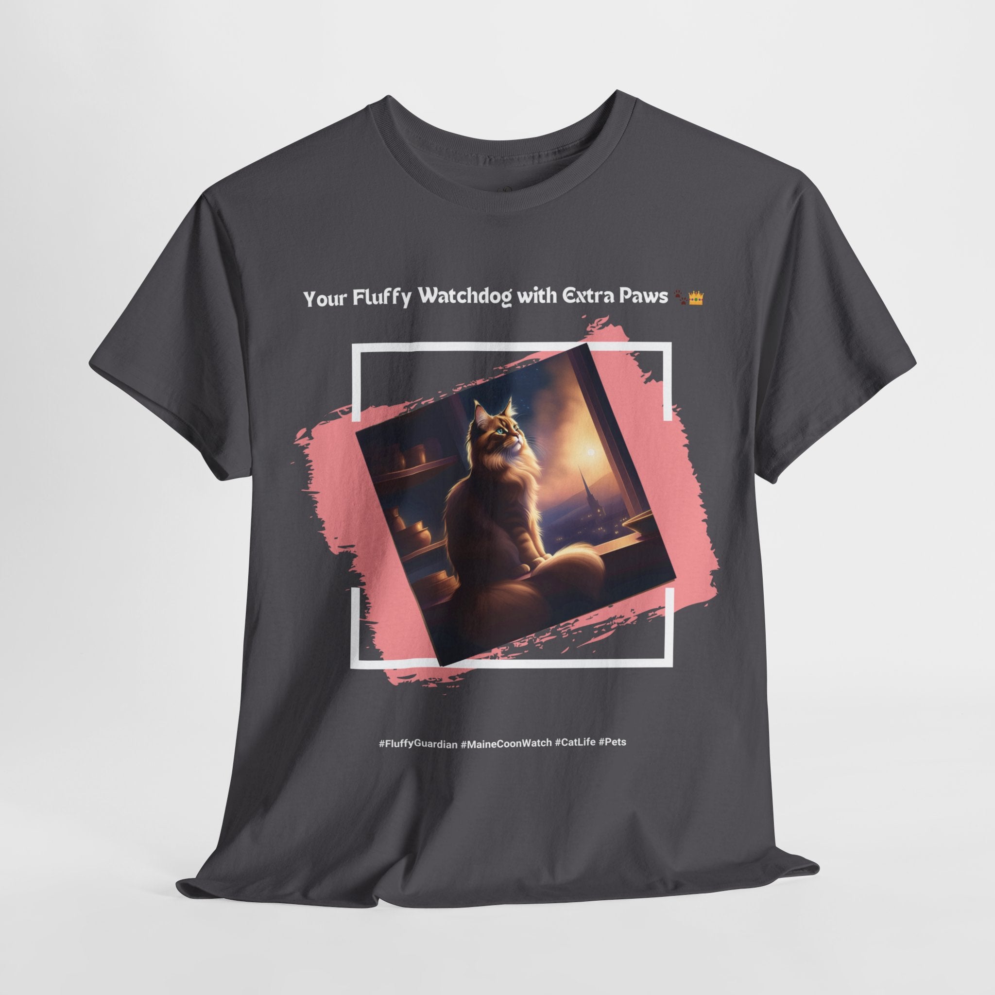 Unisex “Fluffy Watchdog” Maine Coon T-Shirt – Gentle Guardian, Cat Lover Gift