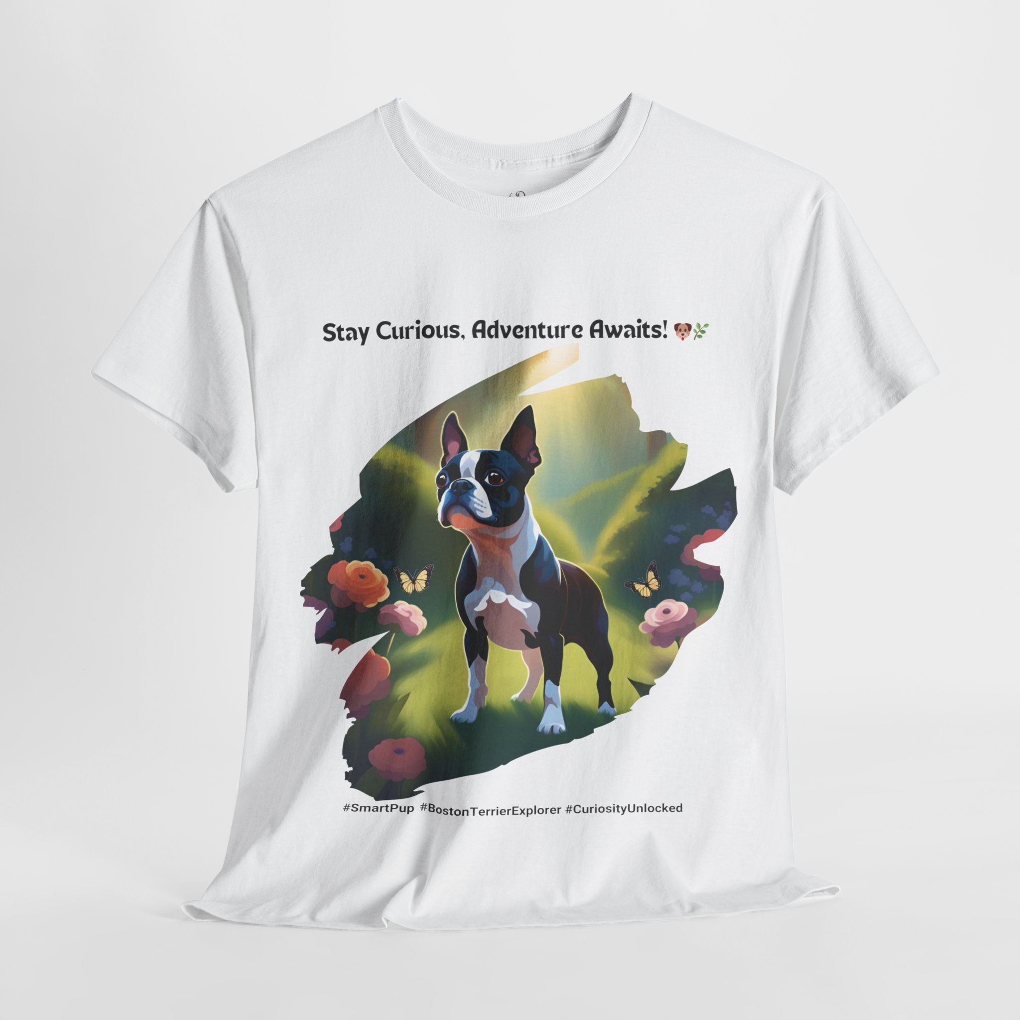 Unisex “Adventure Awaits” Boston Terrier T‑Shirt – Explorer Pup Gift