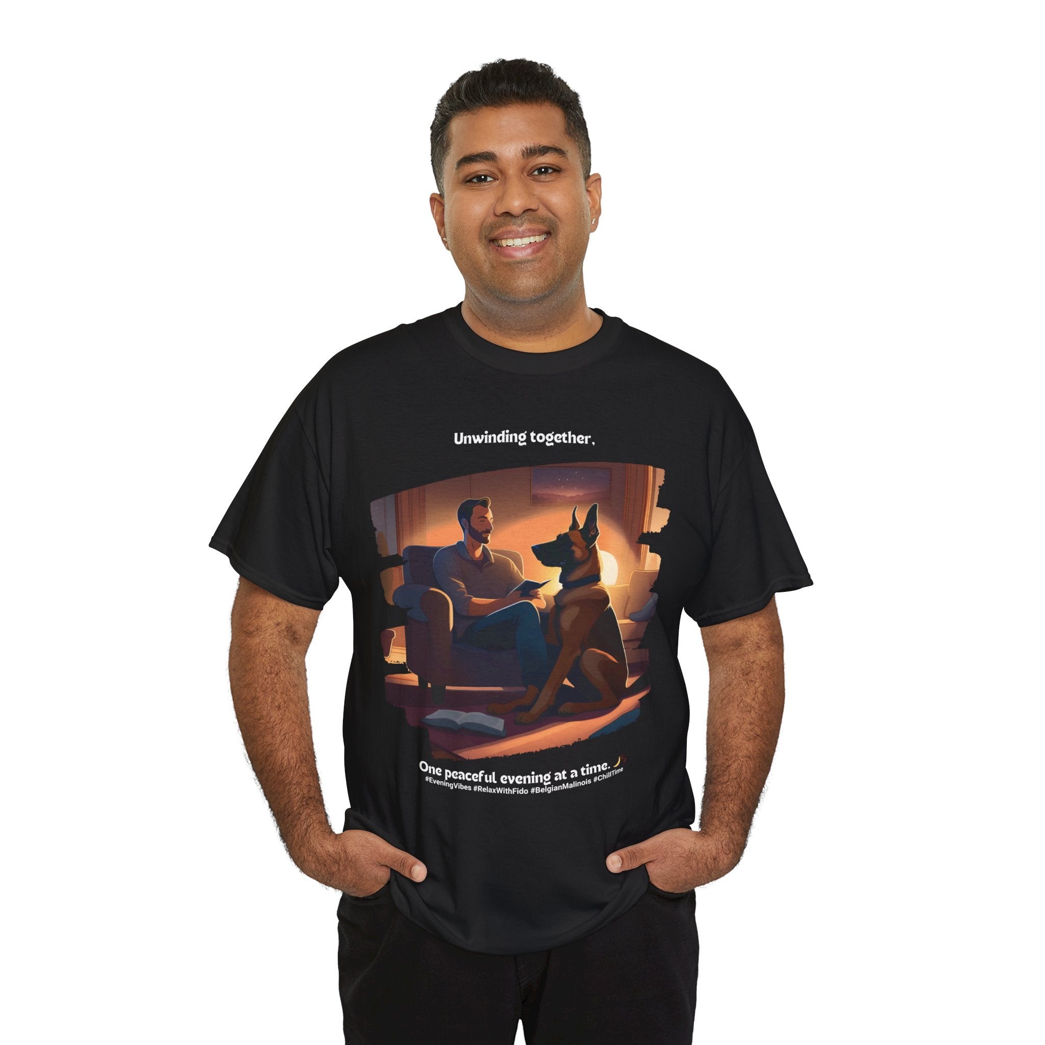 Men’s “Unwinding Together” Belgian Malinois T‑Shirt – Relaxation Gift, Bonding Dad Tee