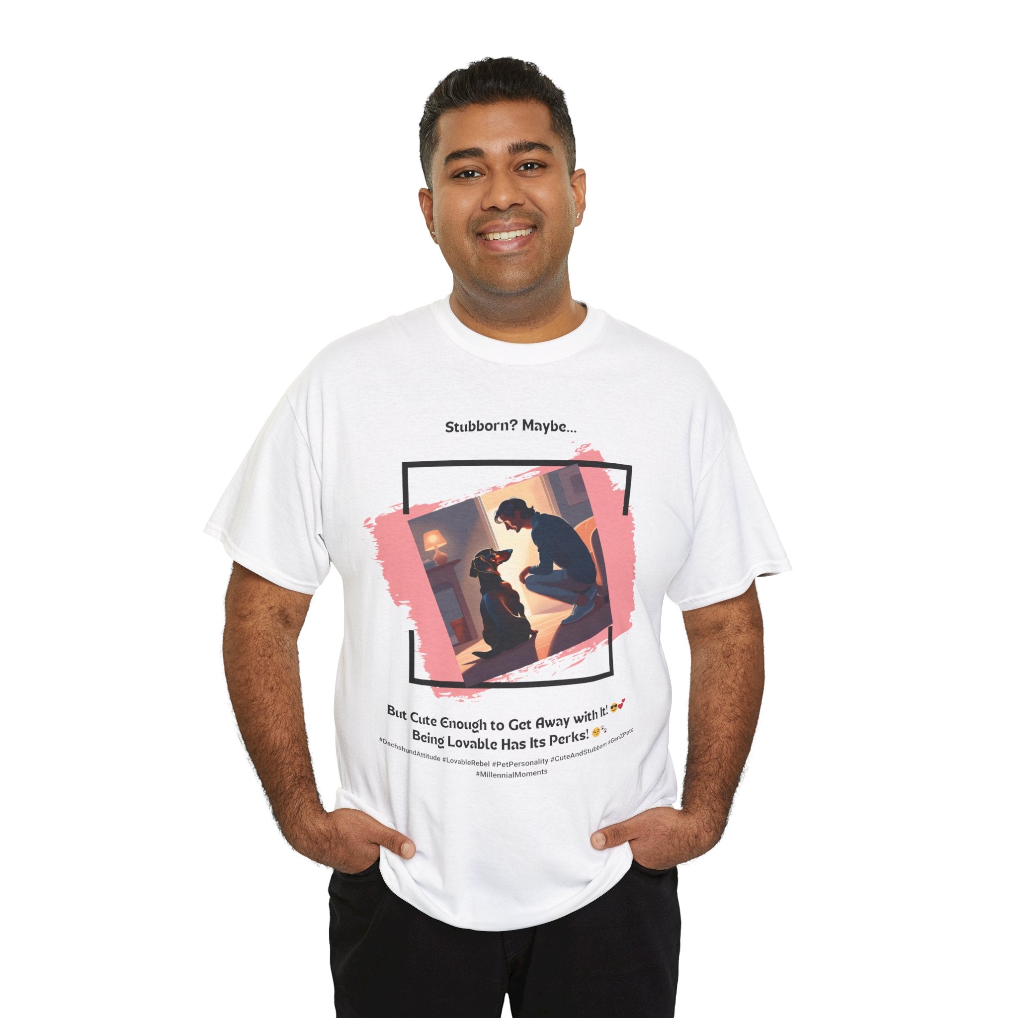 Men’s “Stubborn? Maybe… But Cute Enough” Dachshund T-Shirt – Wiener Dog Charm, Dog Dad Gift