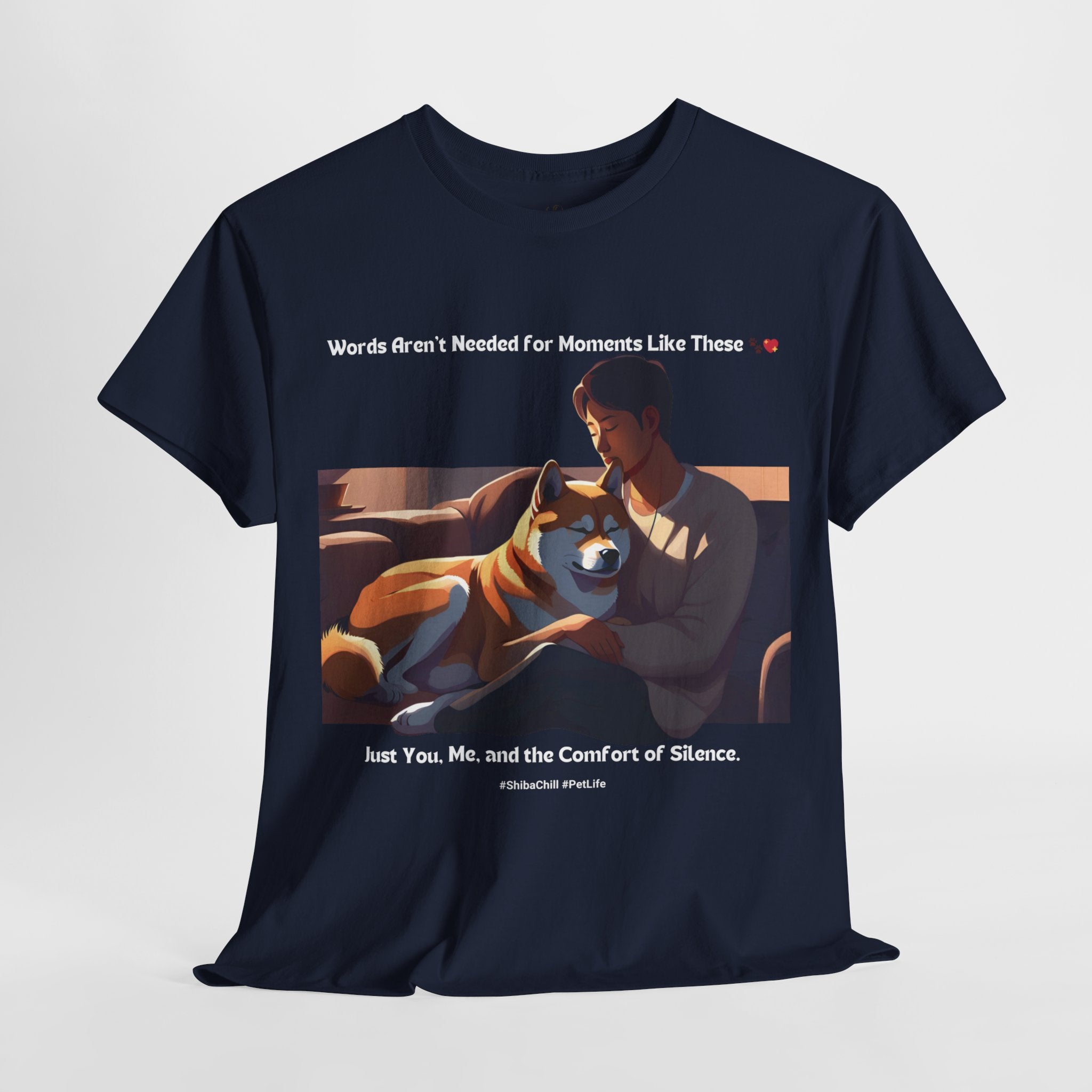 Men’s “Words Aren’t Needed” Shiba Inu T‑Shirt – Serene Pup Dad Gift