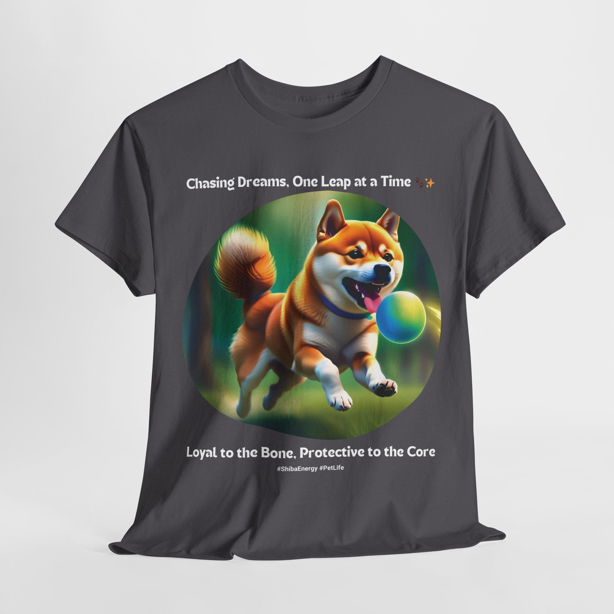 Unisex “Chasing Dreams, One Leap at a Time” Shiba Inu T‑Shirt – Ambitious Pup Gift