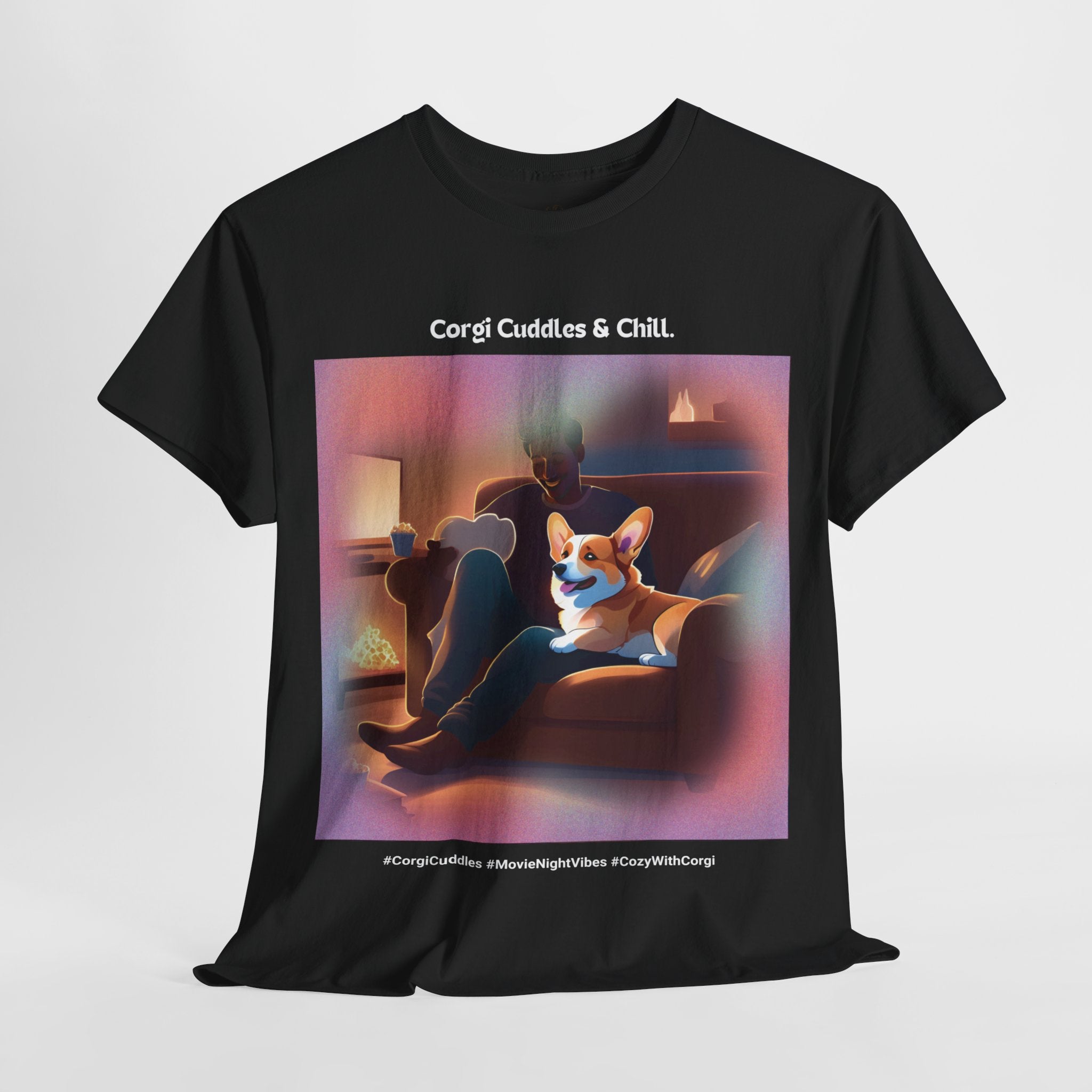Men’s “Corgi Cuddles & Chill” T-Shirt – Cozy Movie Night, Dog Dad Gift