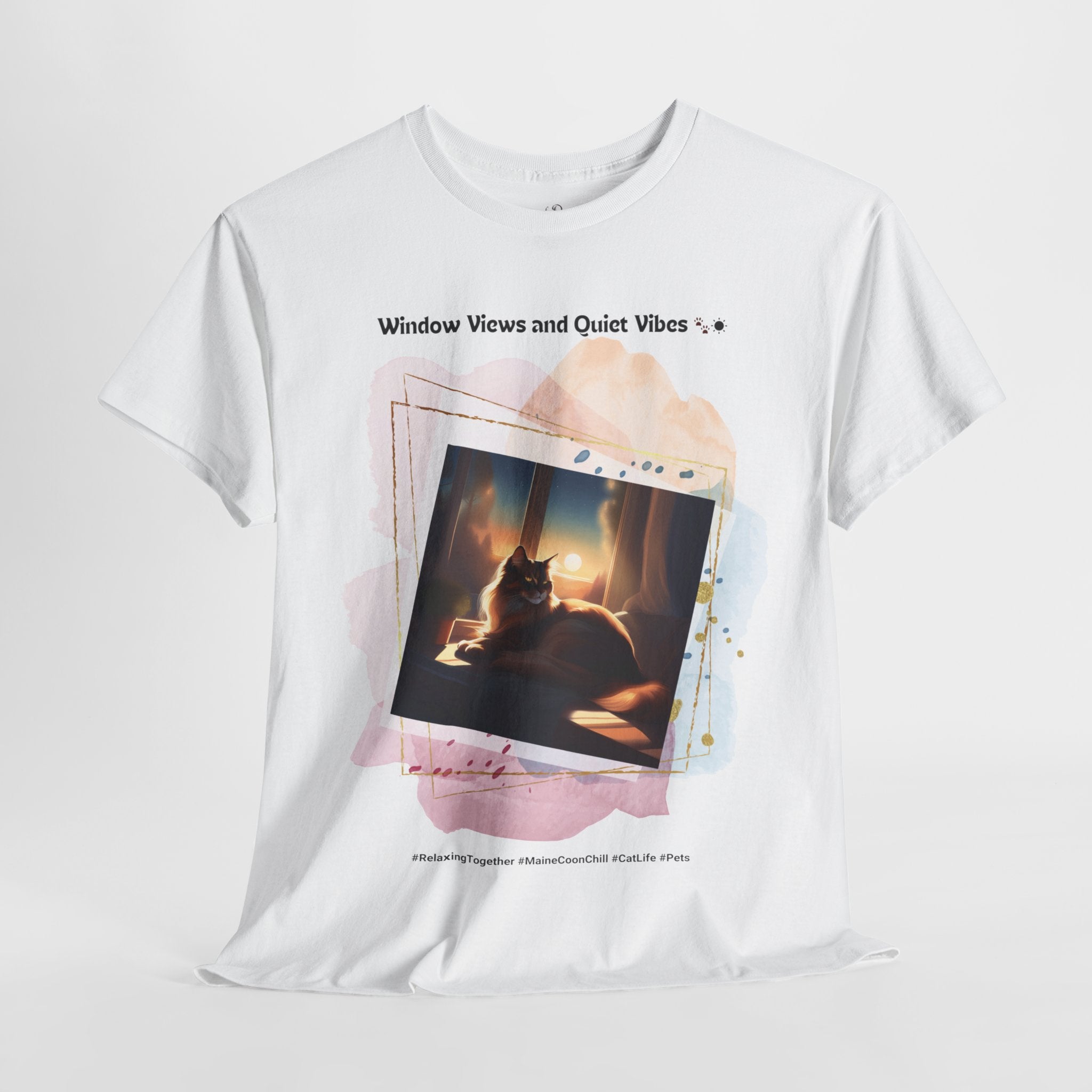 Unisex “Window Views & Quiet Vibes” Maine Coon T‑Shirt – Chill Cat Gift