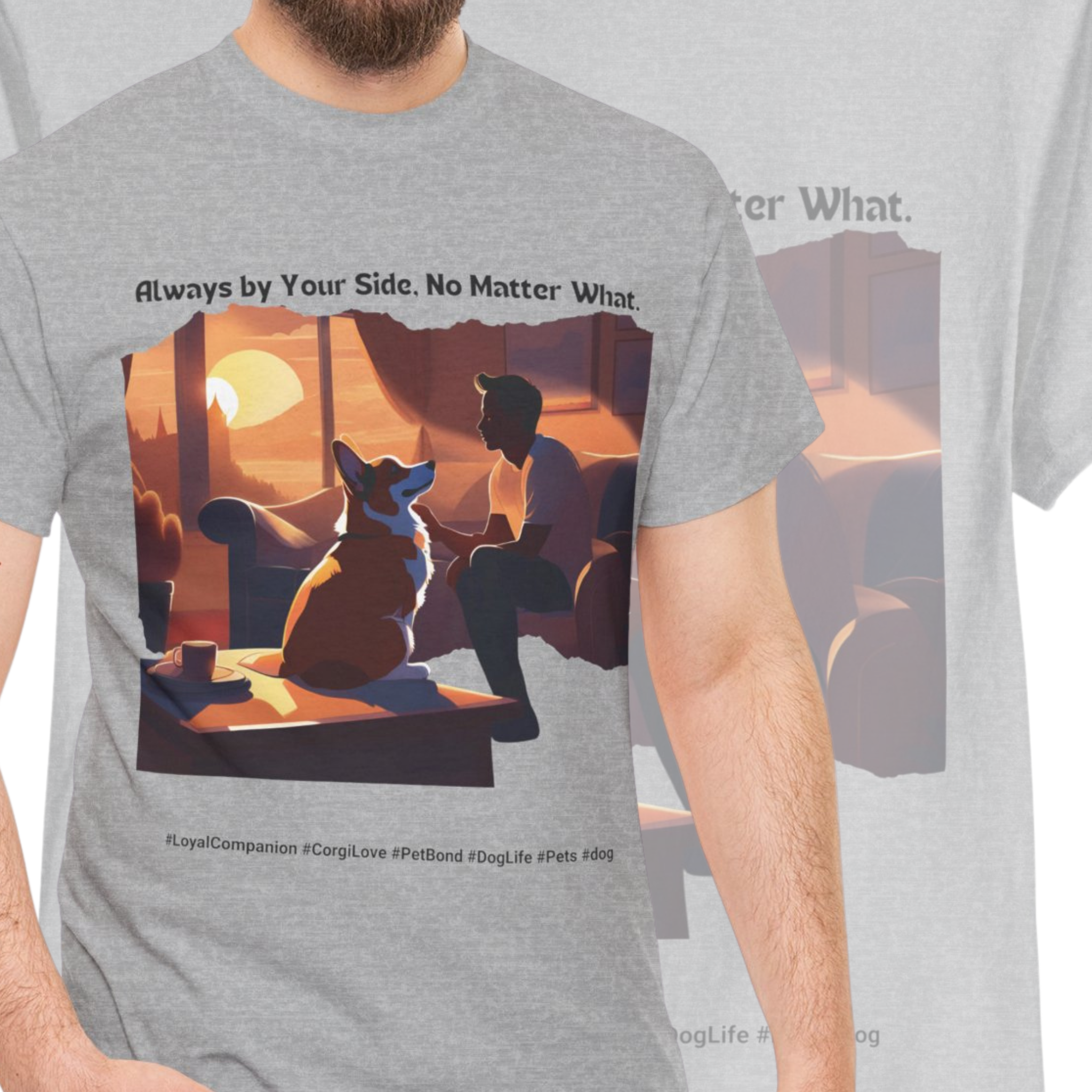Men’s “Always by Your Side” Corgi T‑Shirt – Loving Pup Dad Gift
