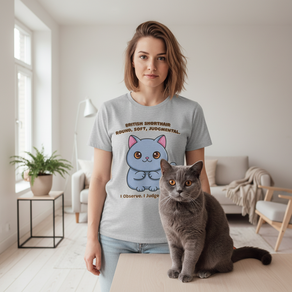 Unisex T-Shirt – Round, Soft, Judgmental: British Shorthair Everyday Moments Edition