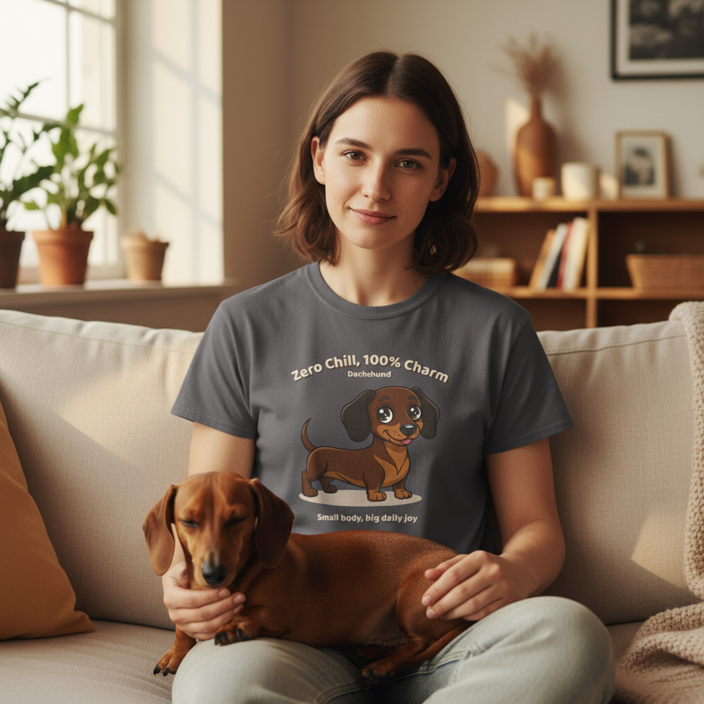 Unisex T-Shirt – Zero Chill, 100% Charm: Dachshund Everyday Moments Edition