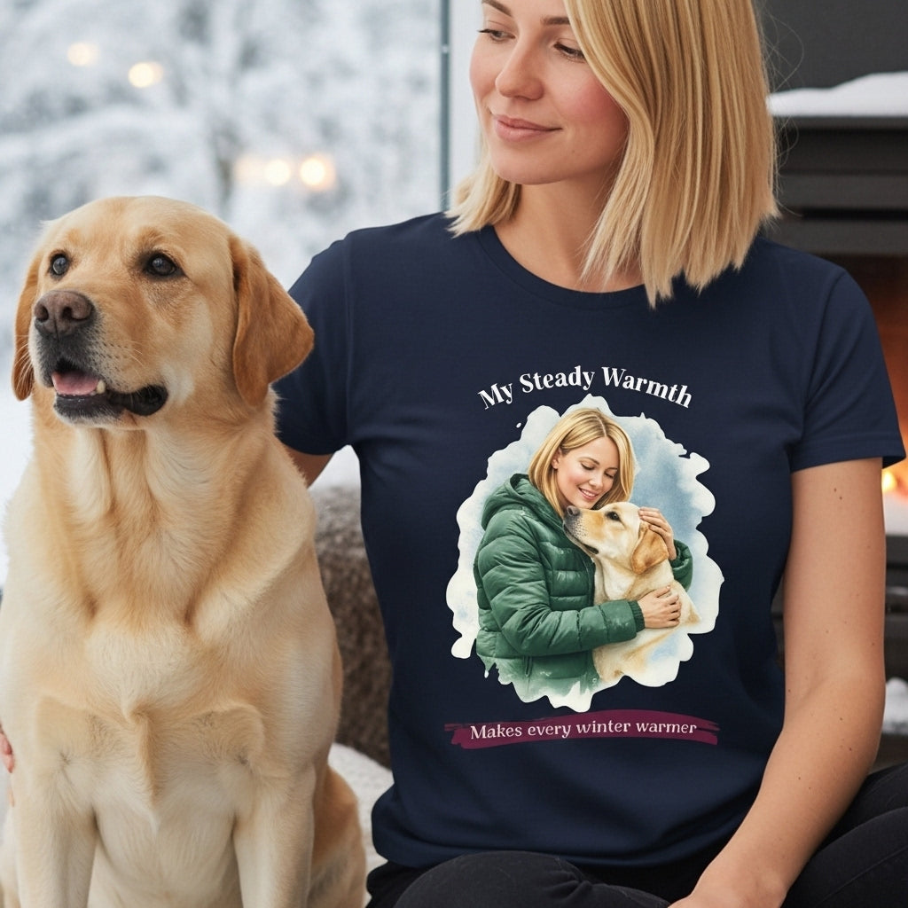Unisex Personalized T-Shirt – My Steady Warmth: Custom Labrador Watercolor Winter Portrait