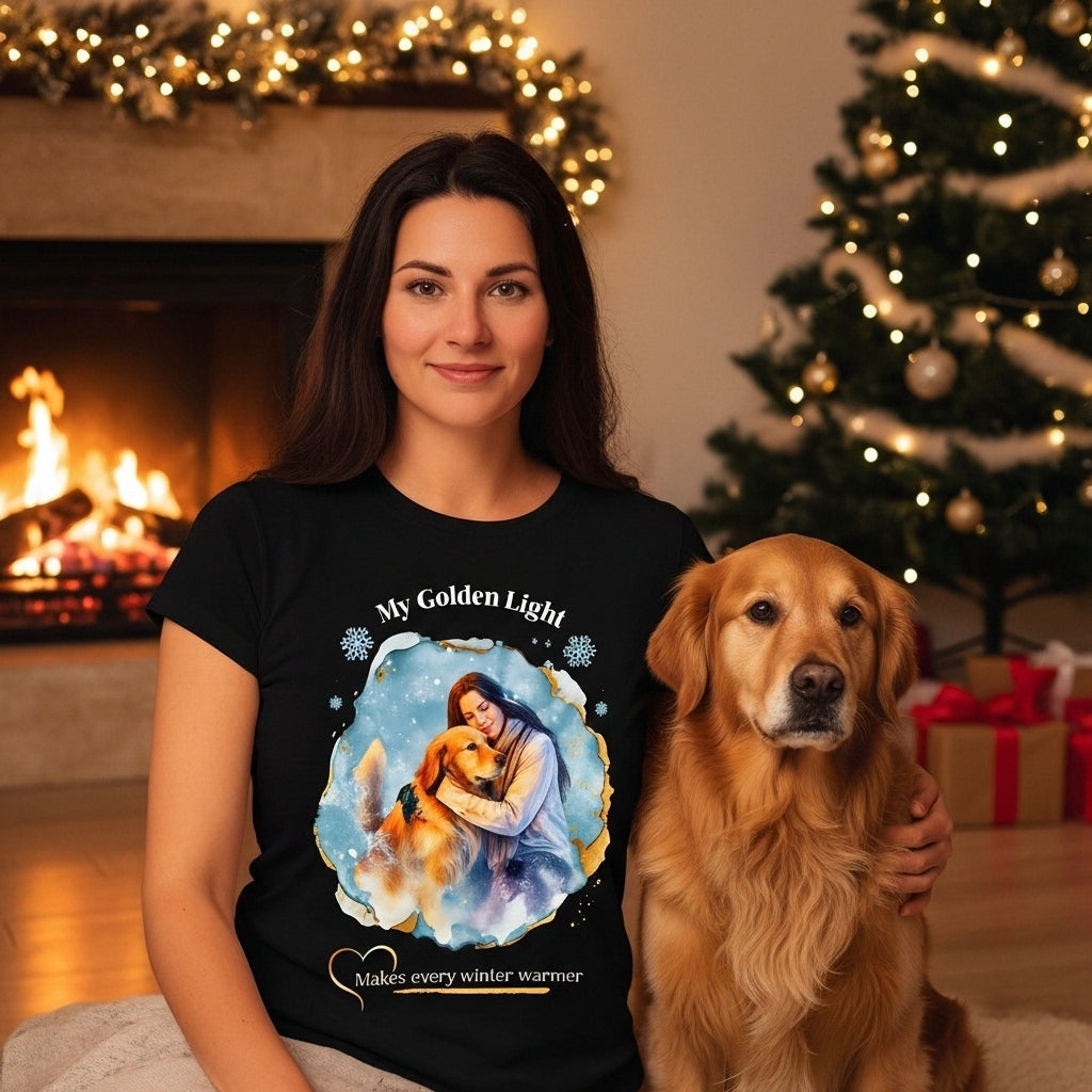 Unisex Personalized T-Shirt – My Golden Light: Custom Golden Retriever Watercolor Winter Portrait
