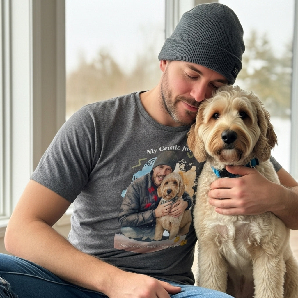 Unisex Personalized T-Shirt – My Gentle Joy: Custom Doodle (Goldendoodle/Labradoodle) Watercolor Winter Portrait