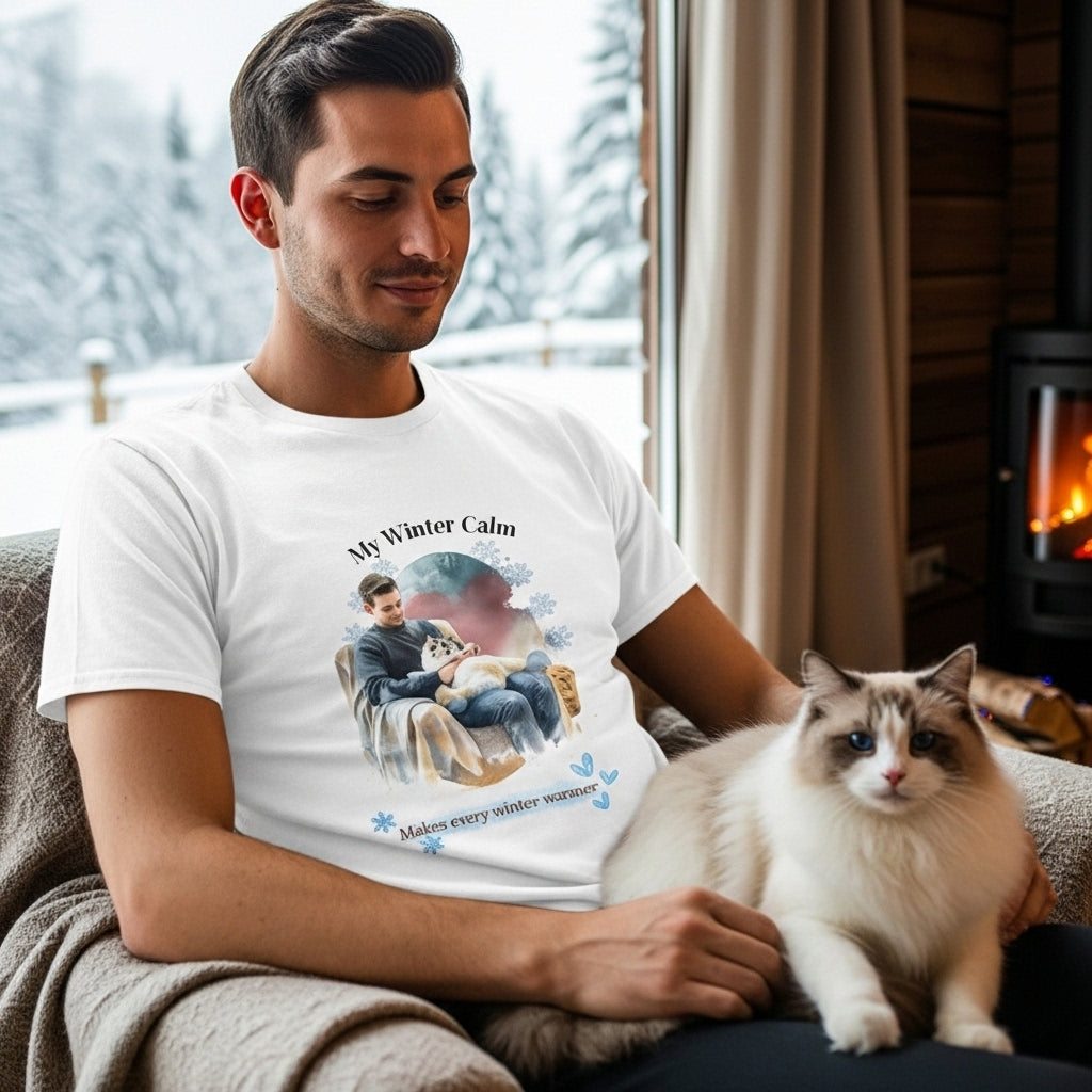 Unisex Personalized T-Shirt – My Winter Calm: Custom Ragdoll Watercolor Winter Portrait