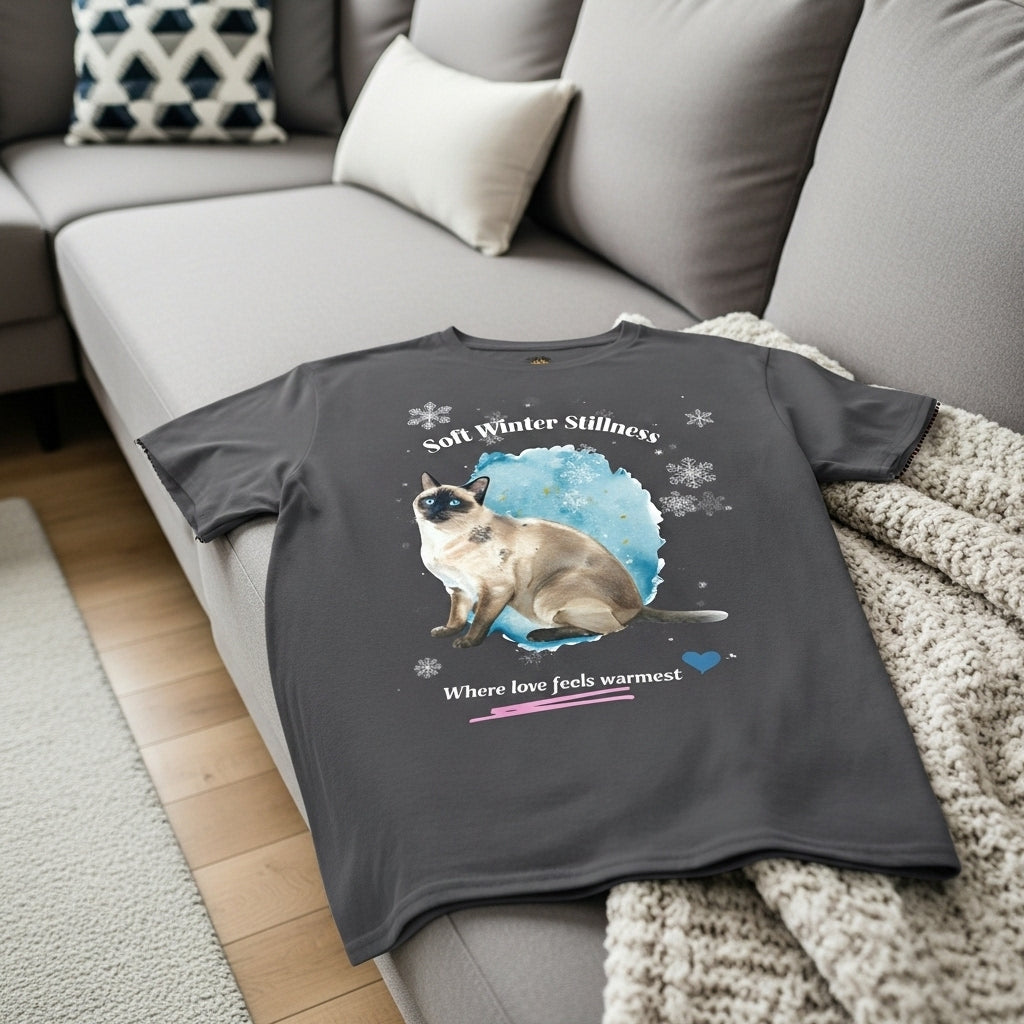 Unisex Personalized T-Shirt – Soft Winter Stillness: Siamese Watercolor Portrait Edition
