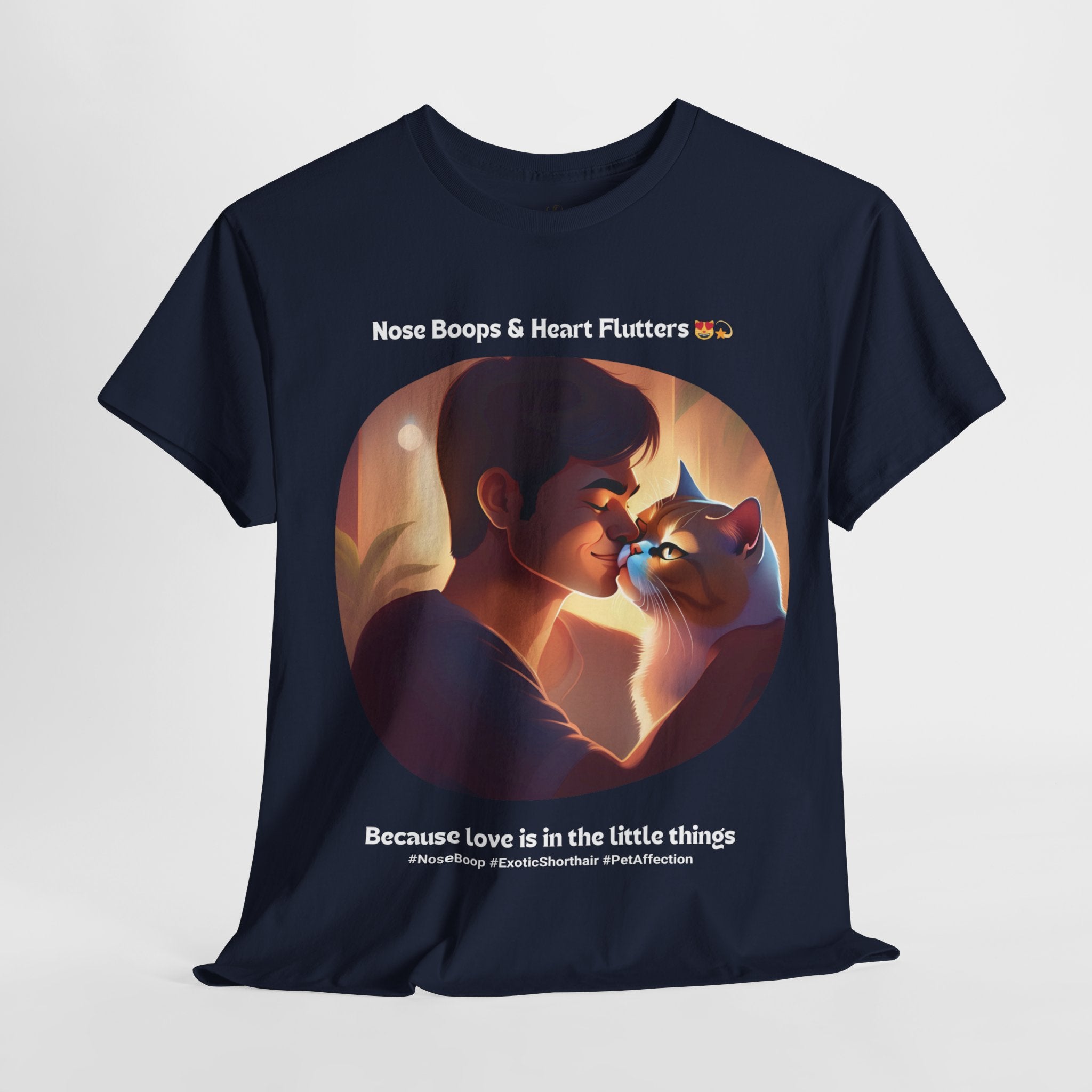 Men’s “Nose Boops & Heart Flutters” Exotic Shorthair T‑Shirt – Adorable Cat Dad Gift