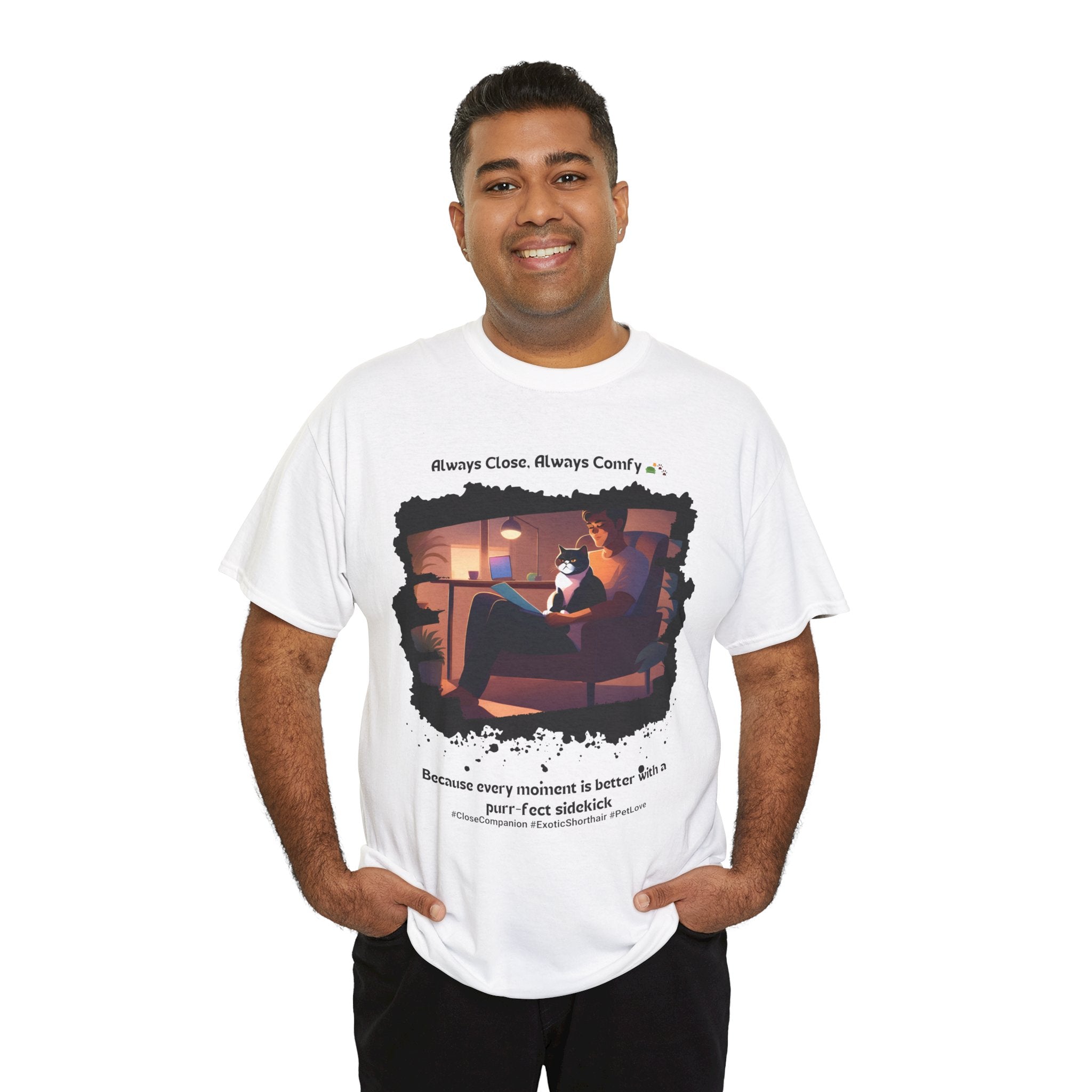 Men’s “Always Close, Always Comfy” Exotic Shorthair T‑Shirt – Soft Cat Dad Gift