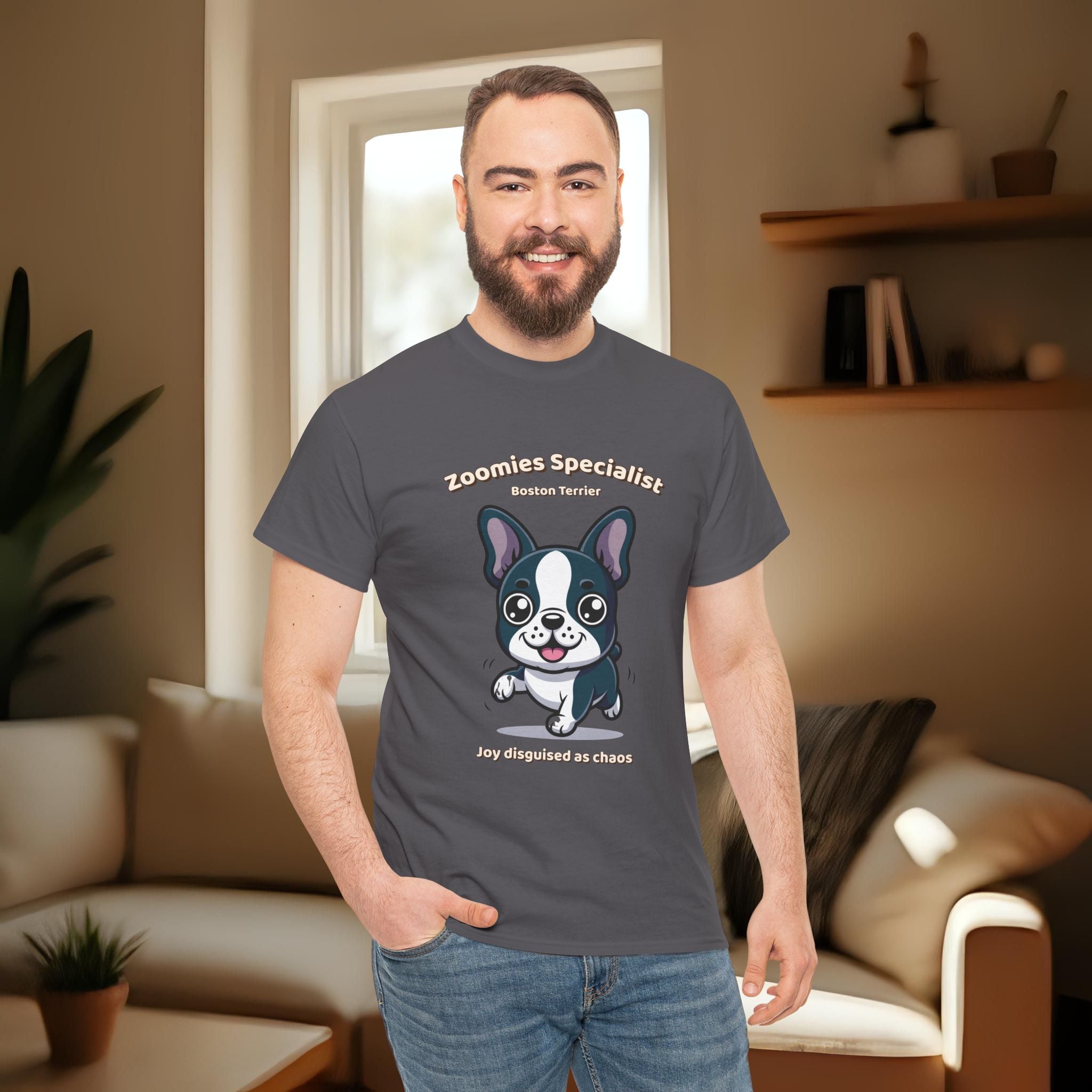 Unisex T-Shirt – Zoomies Specialist: Boston Terrier Everyday Moments Edition