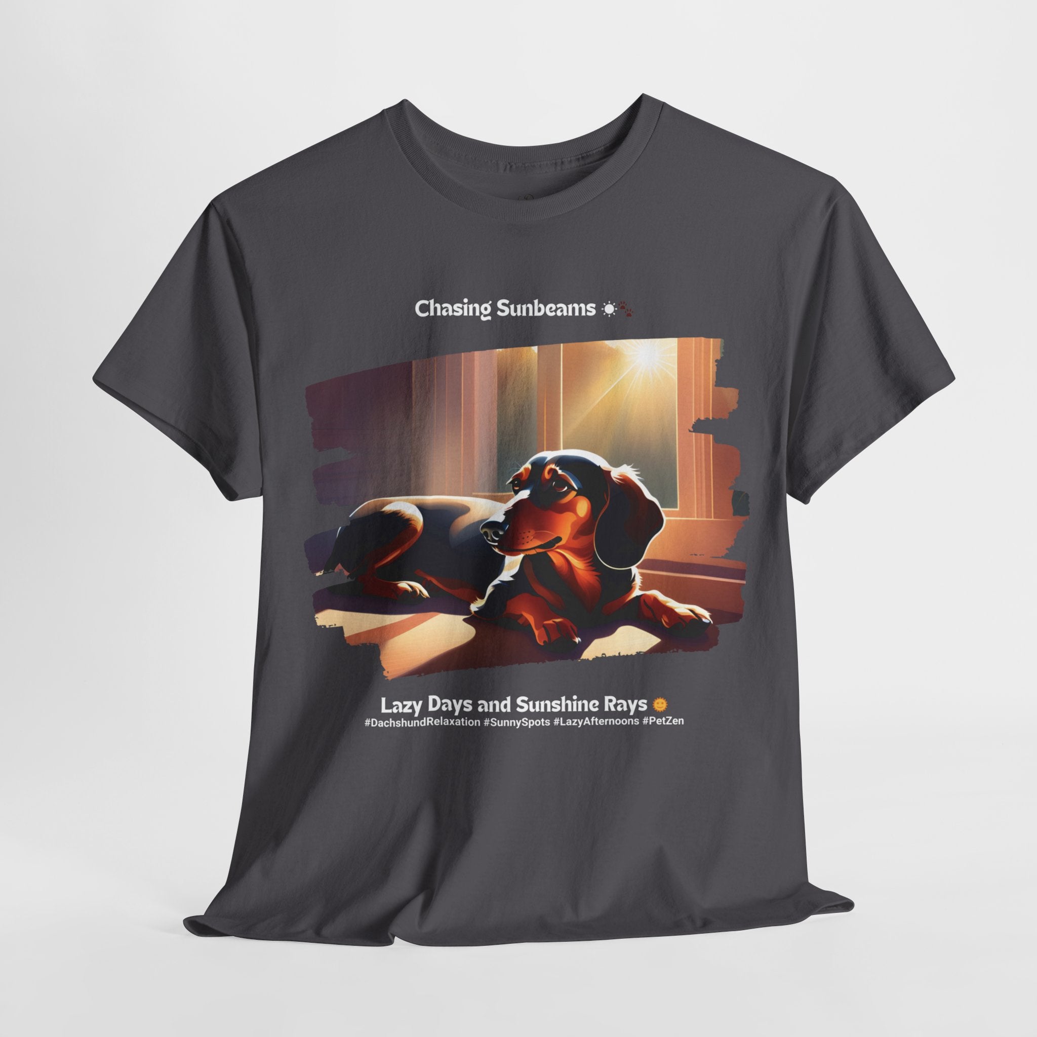 Unisex “Chasing Sunbeams” Dachshund T‑Shirt – Relaxed Pup Gift