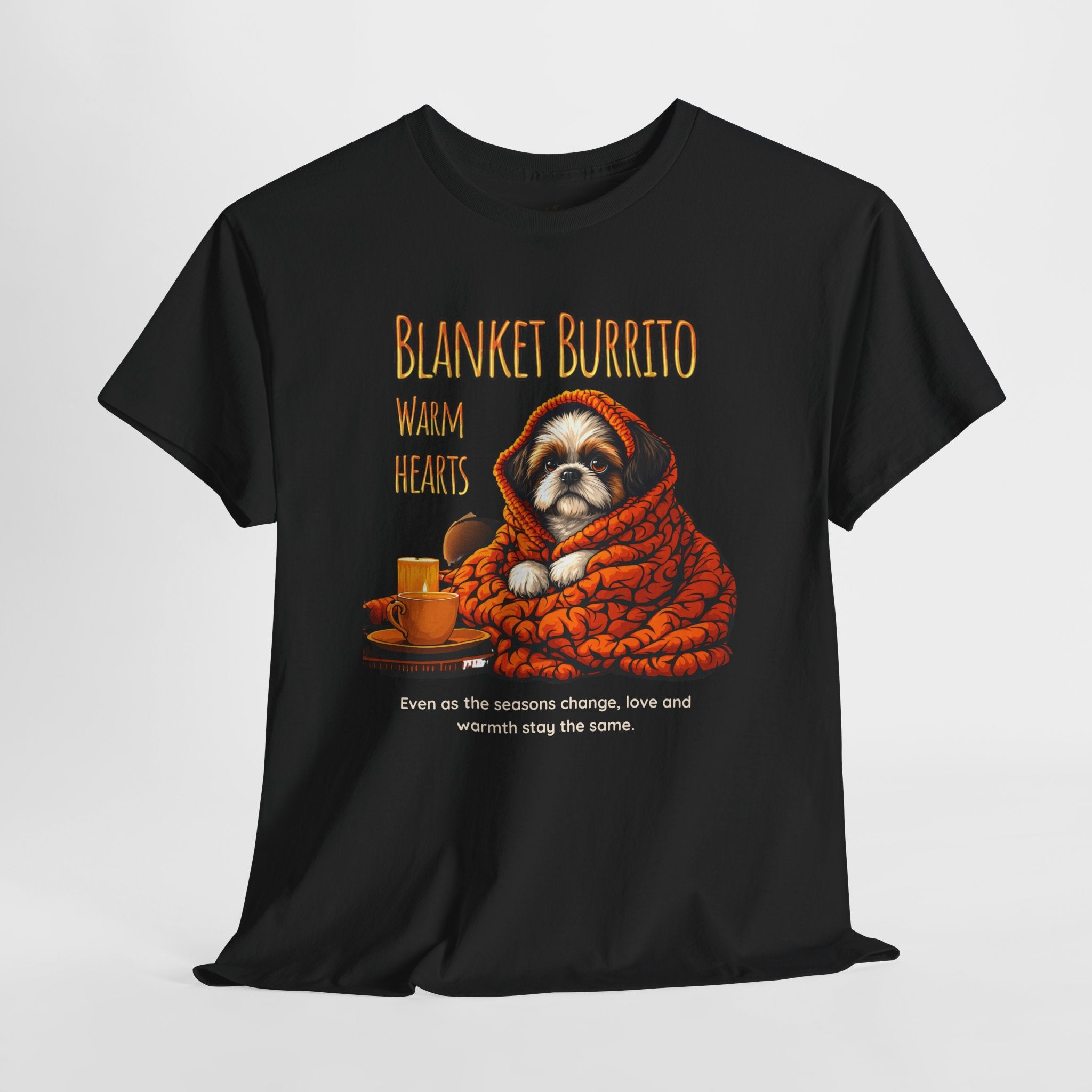 Unisex T-Shirt – Blanket Burrito, Warm Hearts: Cozy Fall Moments with Your Shih Tzu