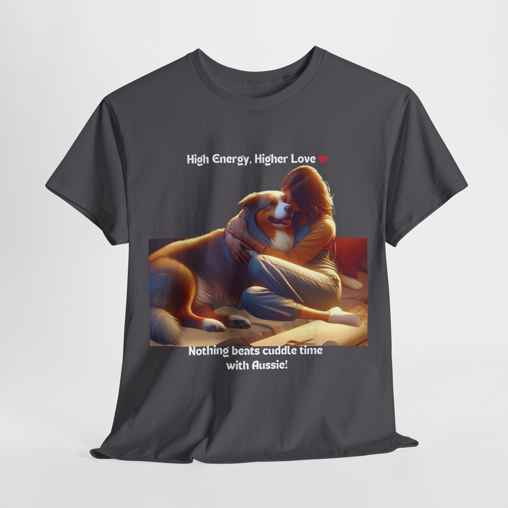 Women’s “High Energy, Higher Love” Australian Shepherd T‑Shirt – Energetic Pup Mom Gift