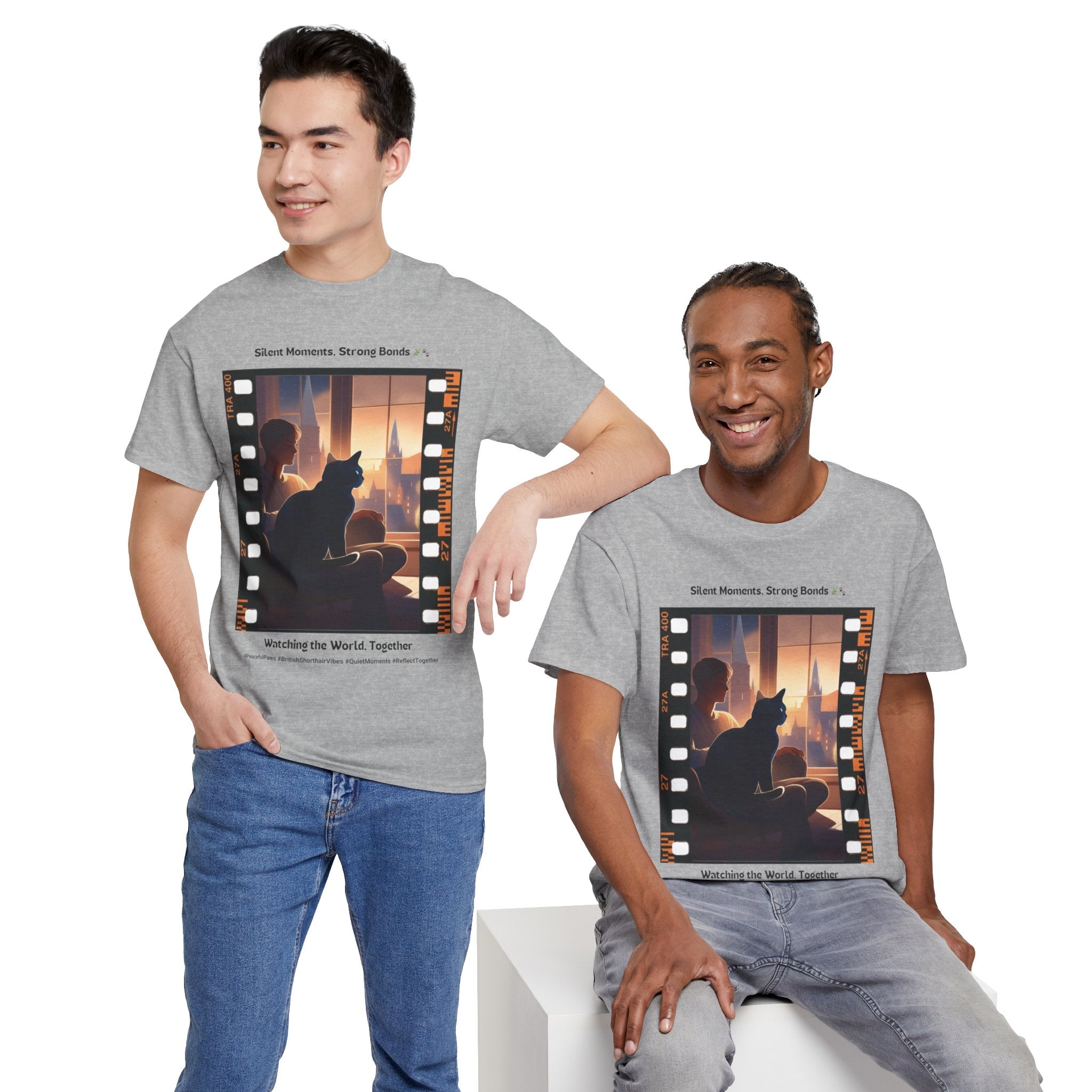 Men’s “Quiet Moments, Strong Bonds” British Shorthair T‑Shirt – Gentle Kitty Dad Gift