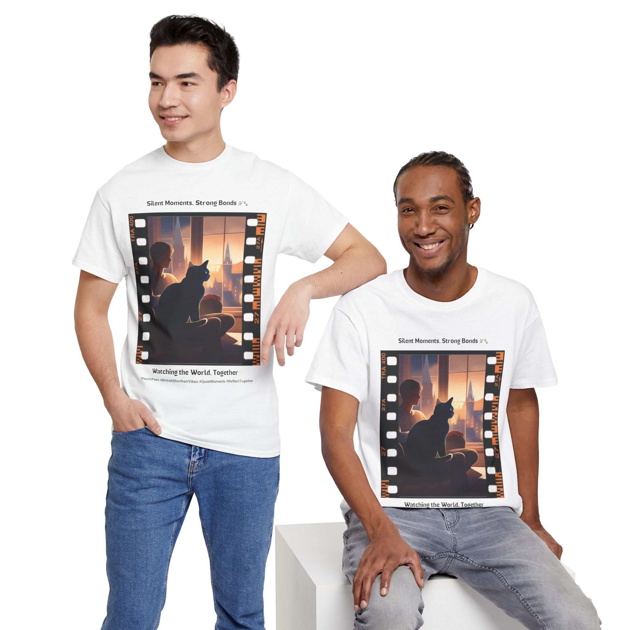 Men’s “Quiet Moments, Strong Bonds” British Shorthair T‑Shirt – Gentle Kitty Dad Gift