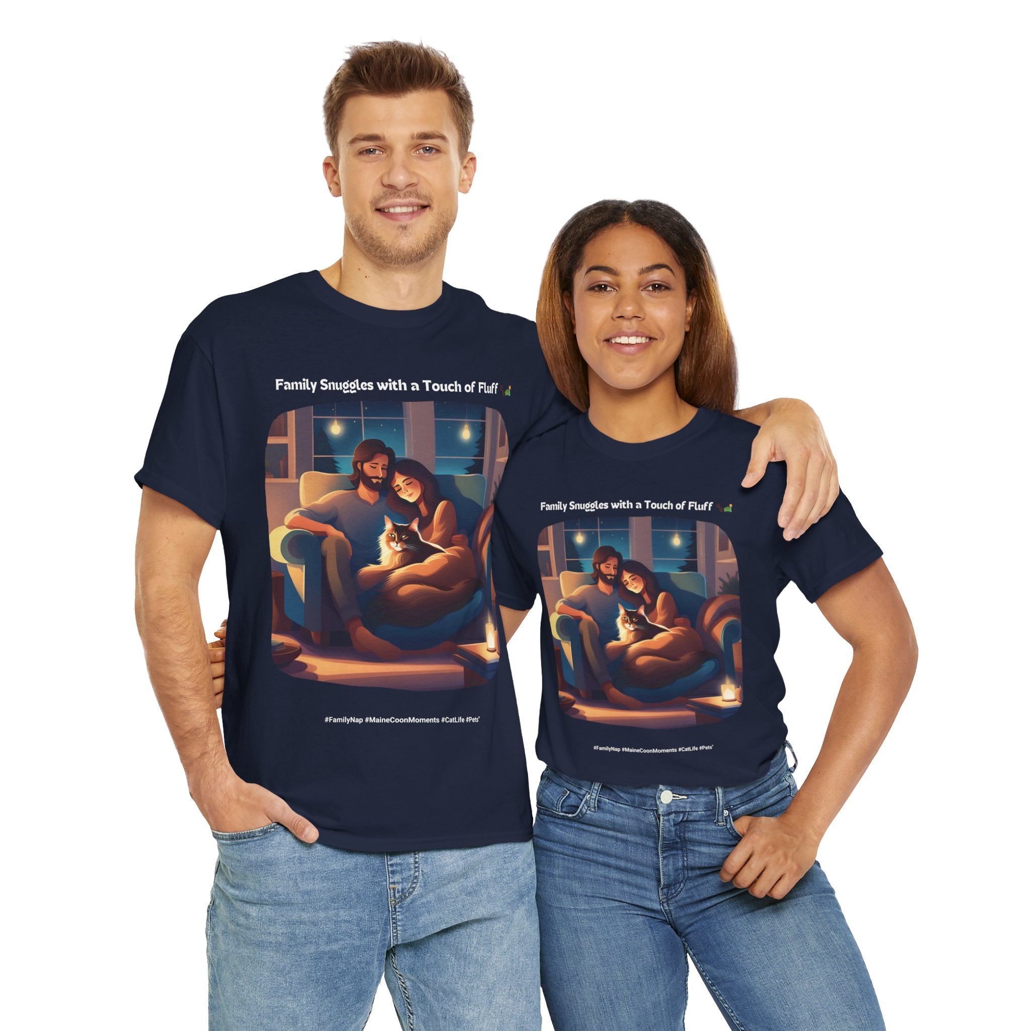Unisex “Family Snuggles with a Touch of Fluff” Maine Coon T‑Shirt – Family Cuddle Cat Gift
