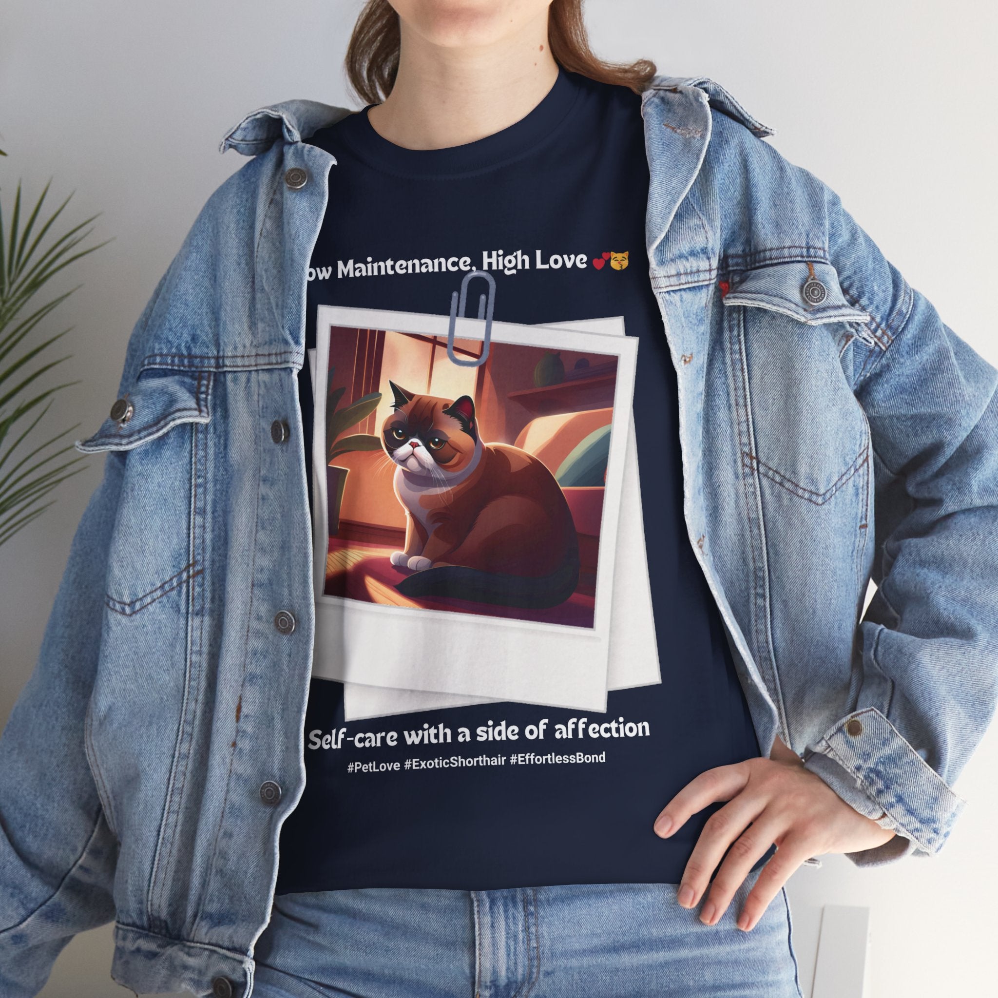 Unisex “Low Maintenance, High Love” Exotic Shorthair T‑Shirt – Easy Loving Cat Gift