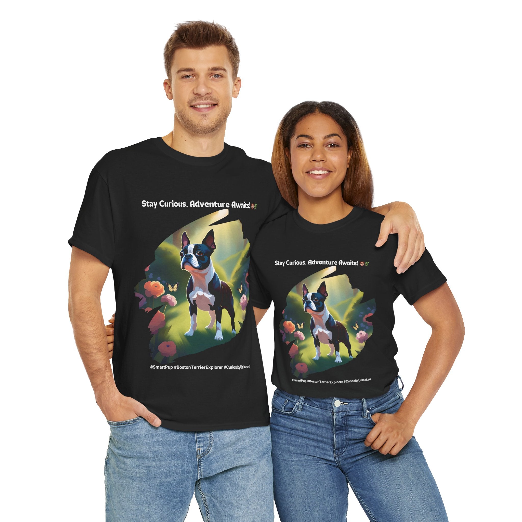 Unisex “Adventure Awaits” Boston Terrier T‑Shirt – Explorer Pup Gift